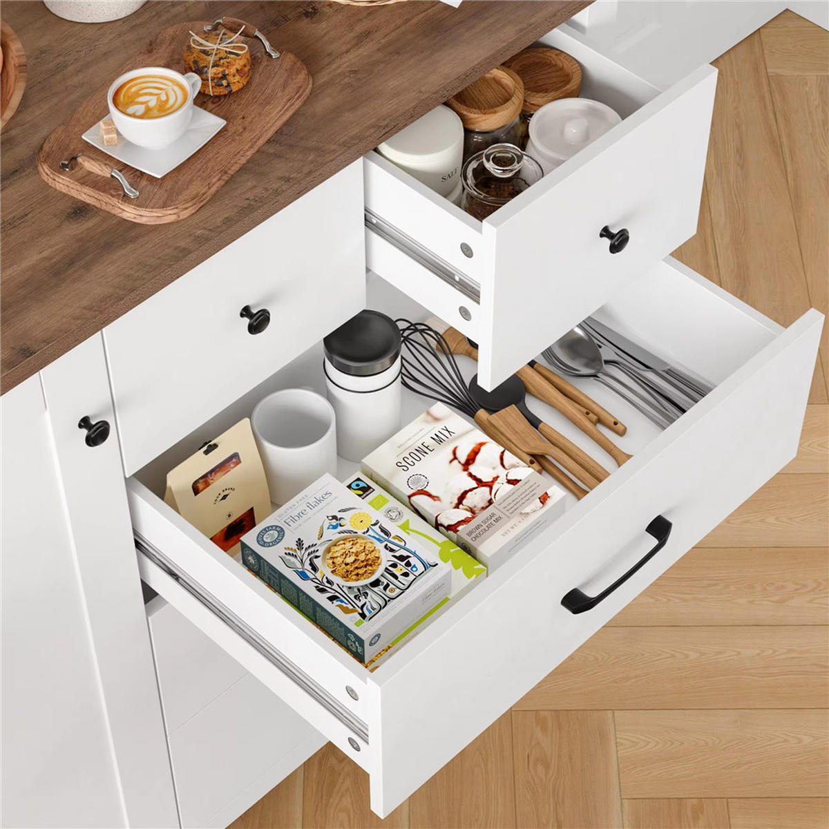 SIDEBOARD 100/94/40 cm Küchenschrank mit 5 Schubladen, Weiß - Weiß, Holz (100/94/40cm) - Coonoor