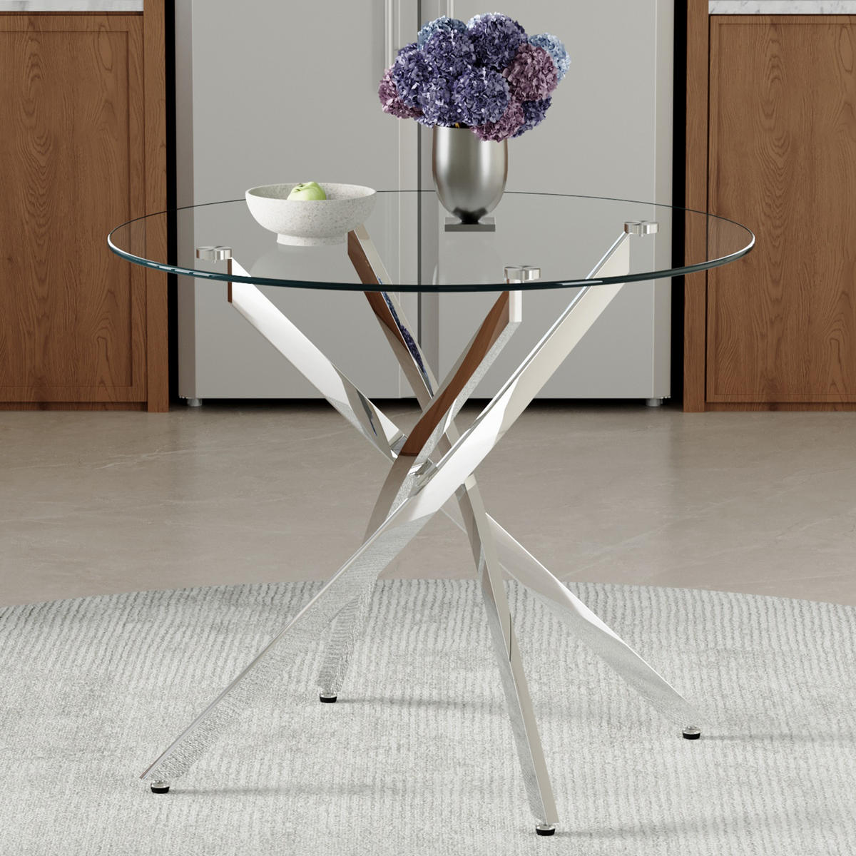 ESSTISCH runder mit silbernem Metallgestell 80/80/75 cm - Silberfarben, Metall (88/88/75cm) - Oxeza