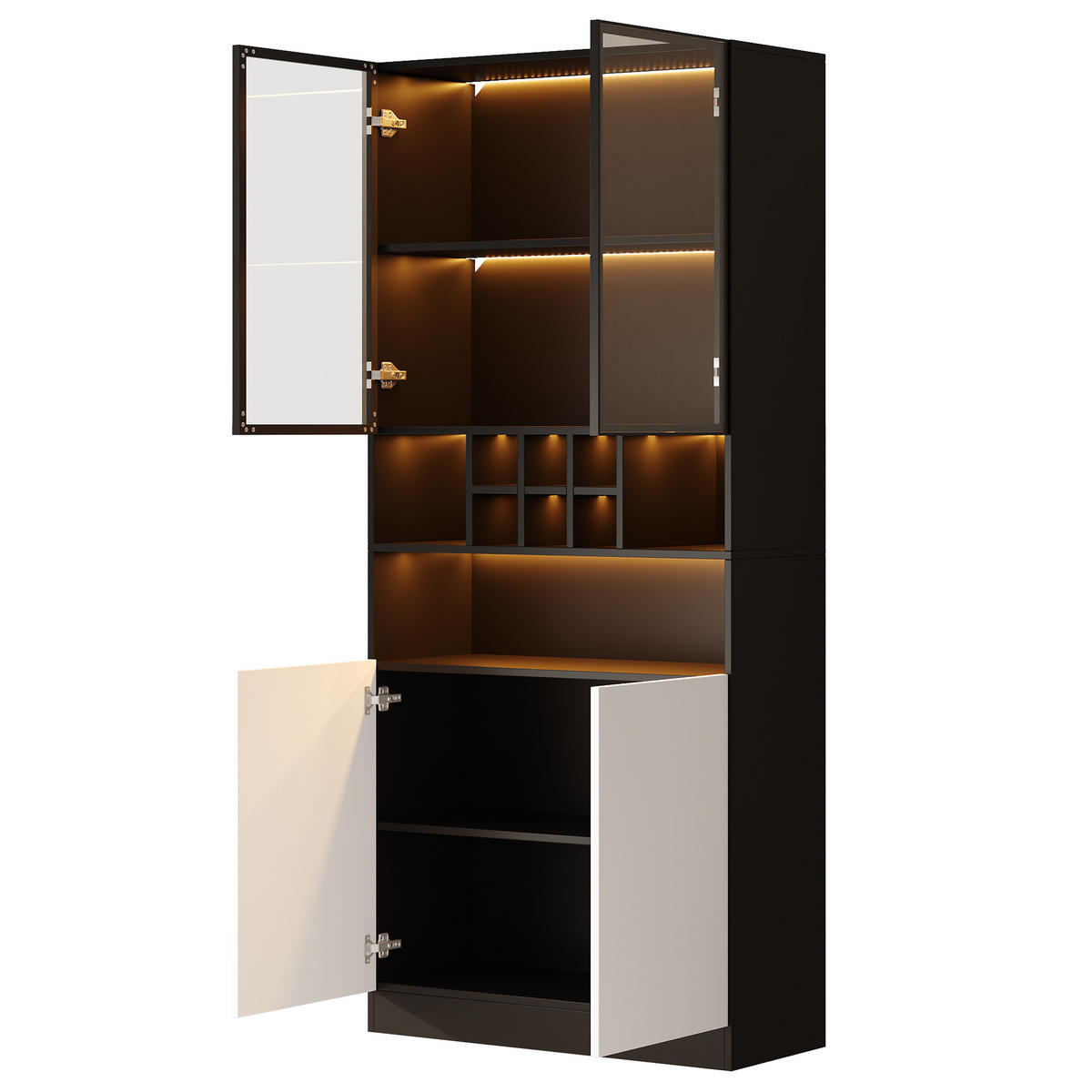 VITRINE 80x30x180 cm mit LED und 2 Glastüren - Schwarz, Holzwerkstoff (80/180/30cm) - FLIEKS