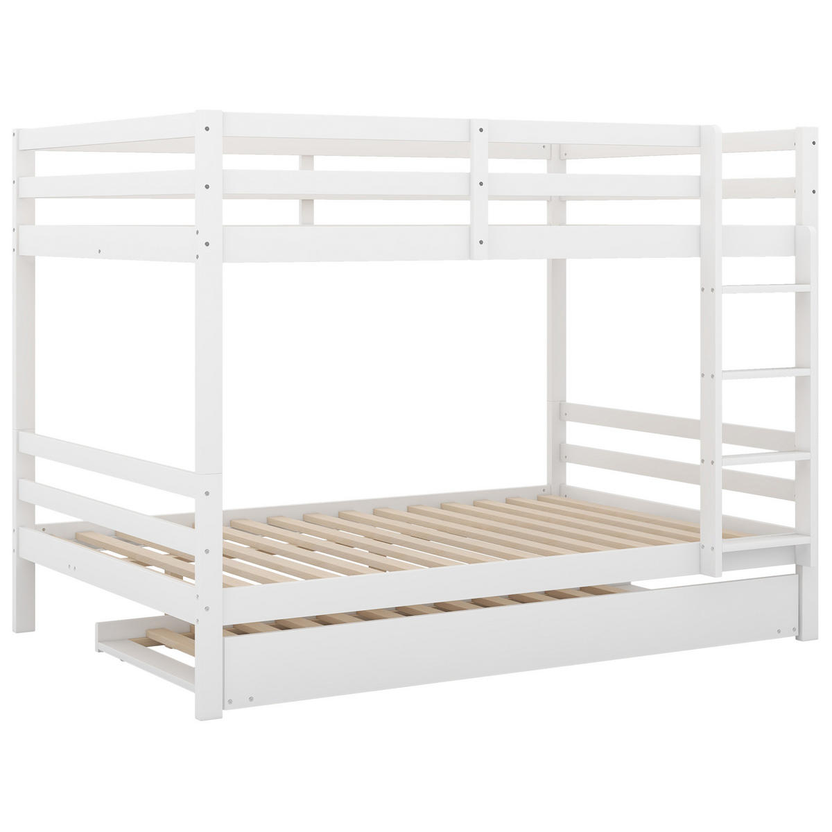 ETAGENBETT aus Kiefernholz 140x200 cm Weiß mit Ausziehbett, hoher Absturzsicherung und stabiler Treppe - Weiß, Holzwerkstoff (140/200cm) - Modfu