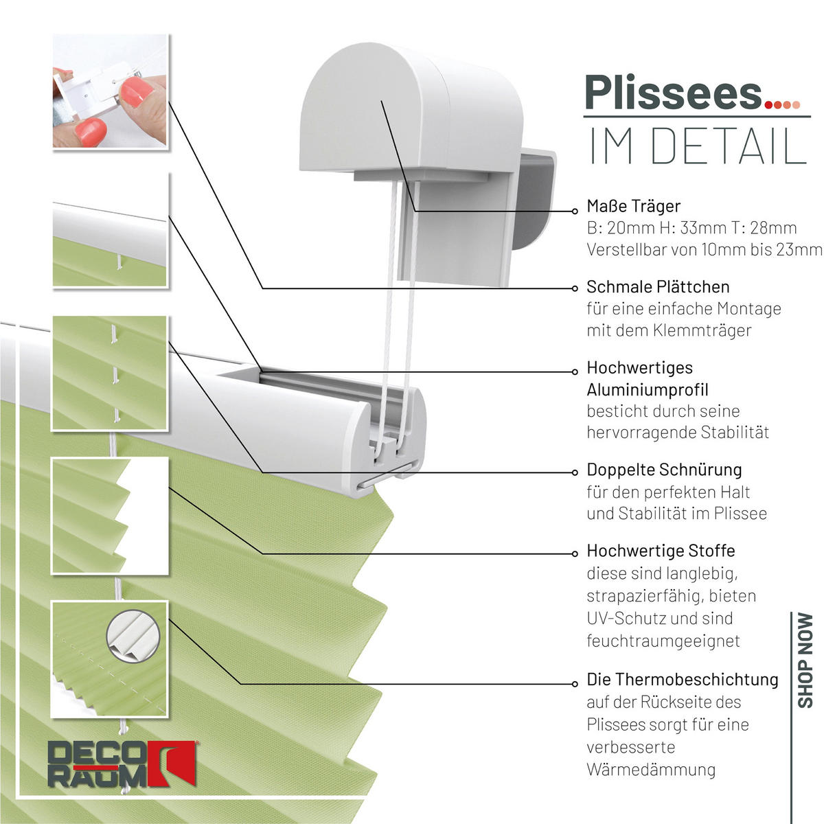 PLISSEE Thermo Basic 75 x 210cm Klemmfix ohne Bohren - Grün, Textil (75/210/210cm) - Deco-Raum