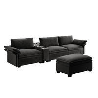 4-SITZER ECKSOFA Chenille Schwarz mit Stauraum, LED und USB - Schwarz, Holzwerkstoff/Textil (315/70cm) - WISHDOR