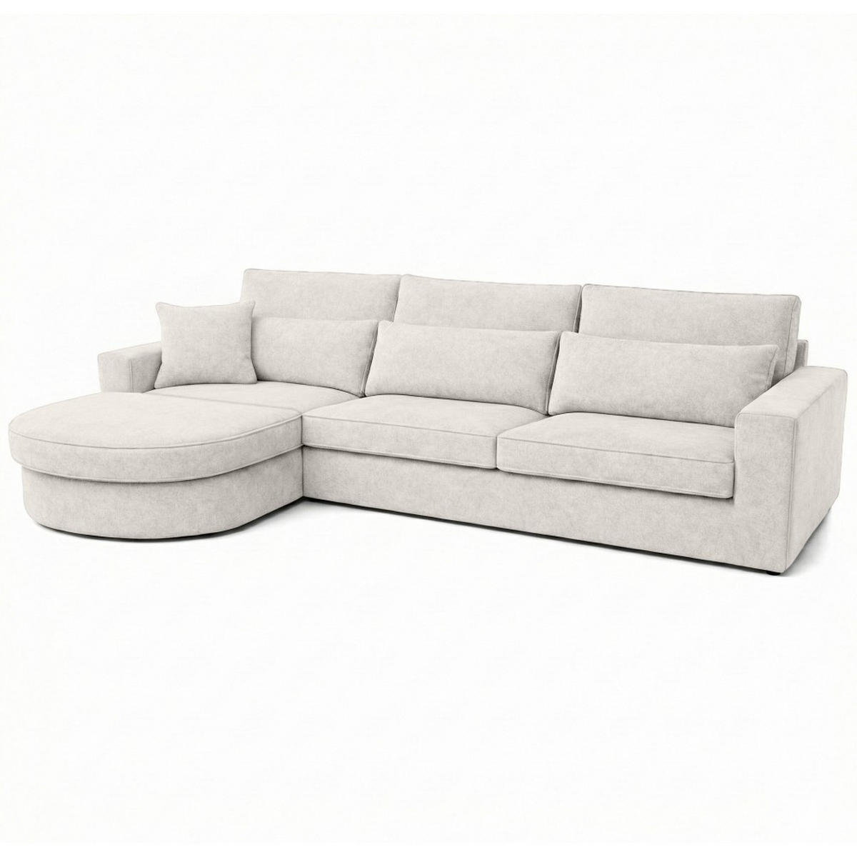ECKSOFA Pablo ohne Schlaffunktion, mit abgerundeter Ottomane, links, Beige, Velourstoff - Weiß, Textil (319/196cm) - Beautysofa