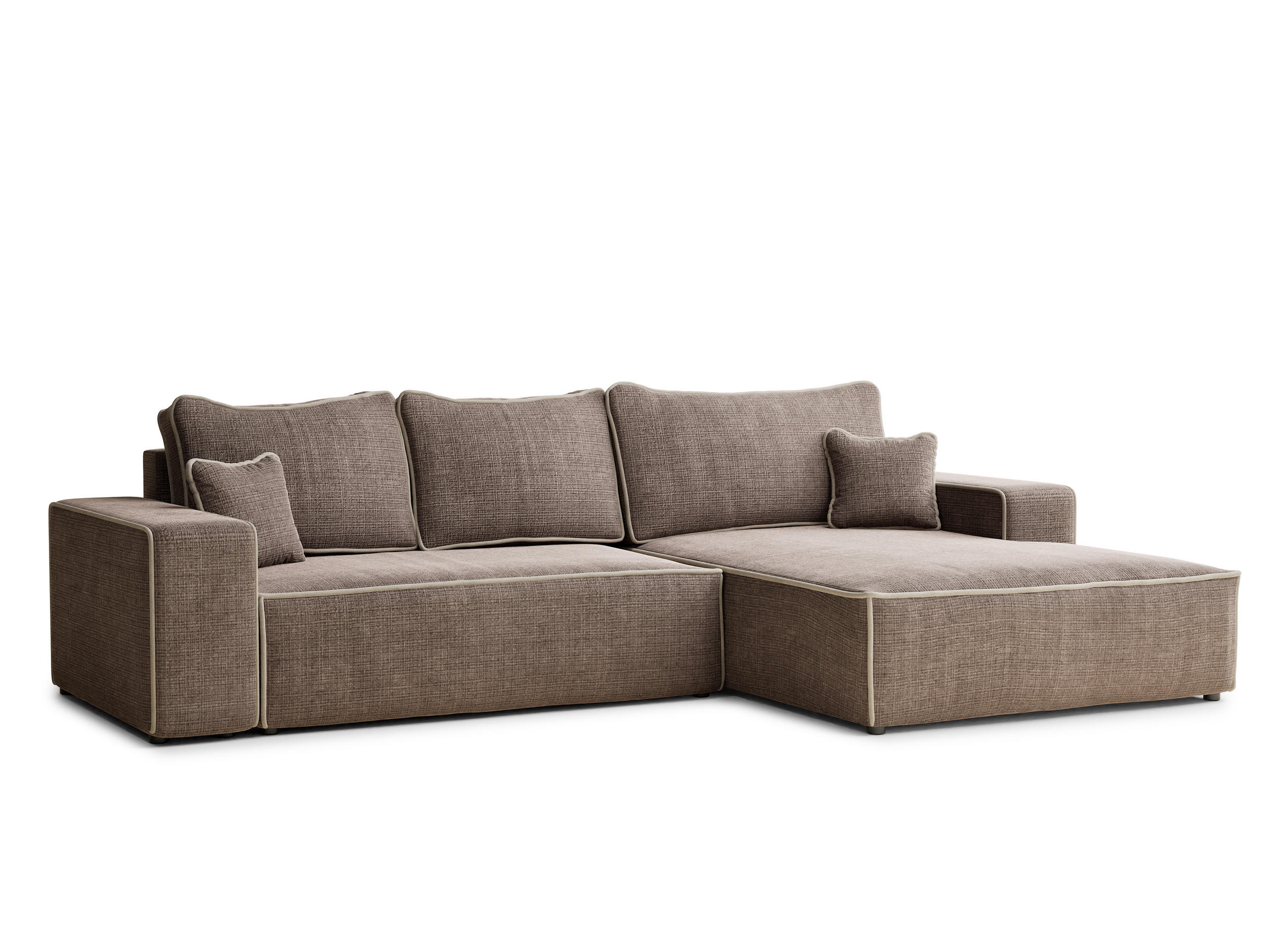 ECKSOFA MIT SCHLAFFUNKTION Modo Beige Chenille-Stoff - Rechts Seite - Beige/Schwarz, Holz/Holzwerkstoff (294/185cm) - Maison de Reve
