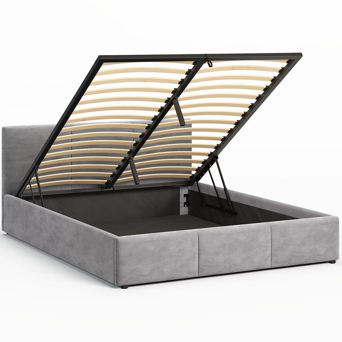 POLSTERBETT 160×200 cm mit Bettkasten und Lattenrost Nela HLR-22 Grau Velours - Grau, Holz/Metall (160/200cm) - Jana