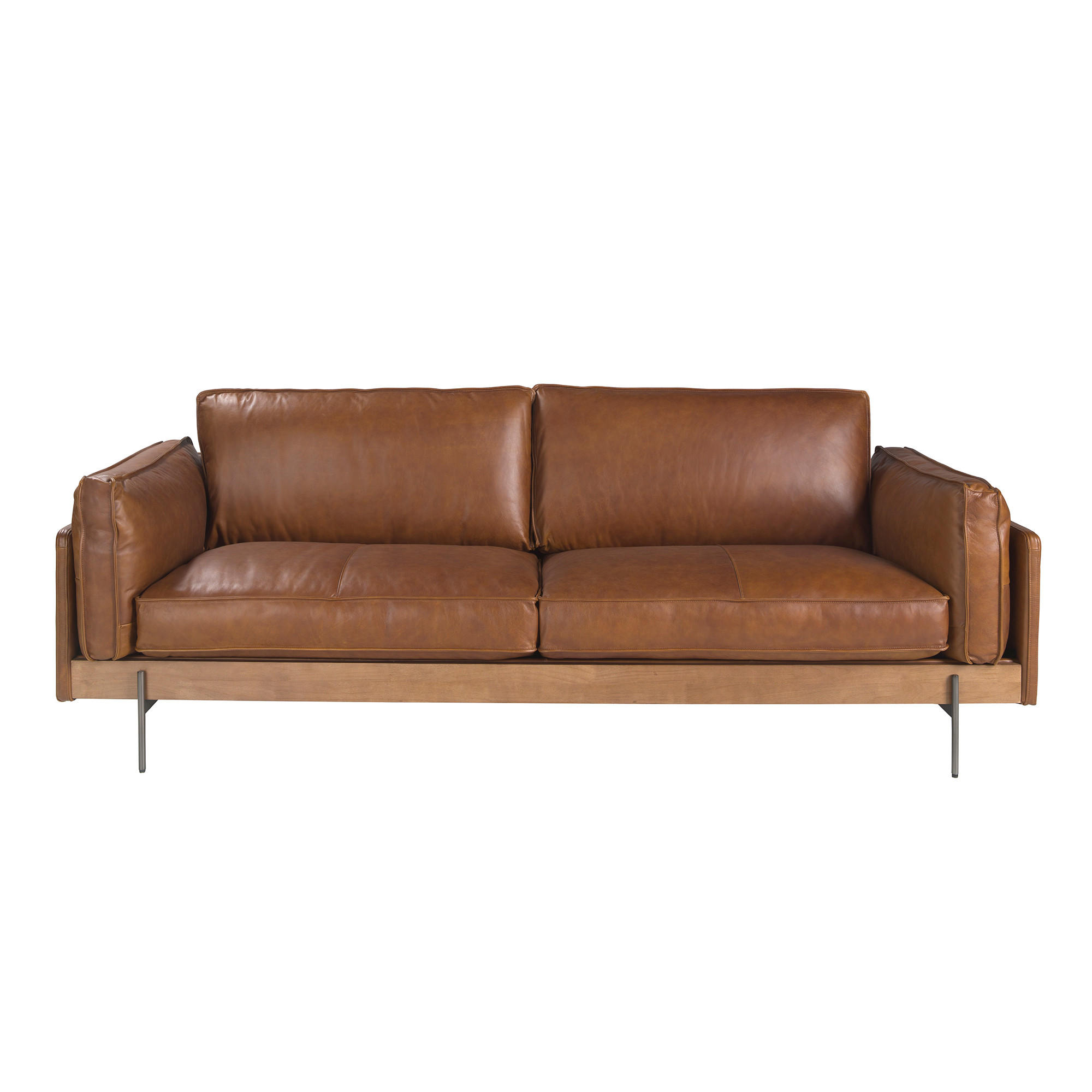 SOFA Klassisch tabakbraun dunkler Stahl Walnuss 225/86/79 - Braun, Leder (225/79/86cm) - ANGEL CERDA