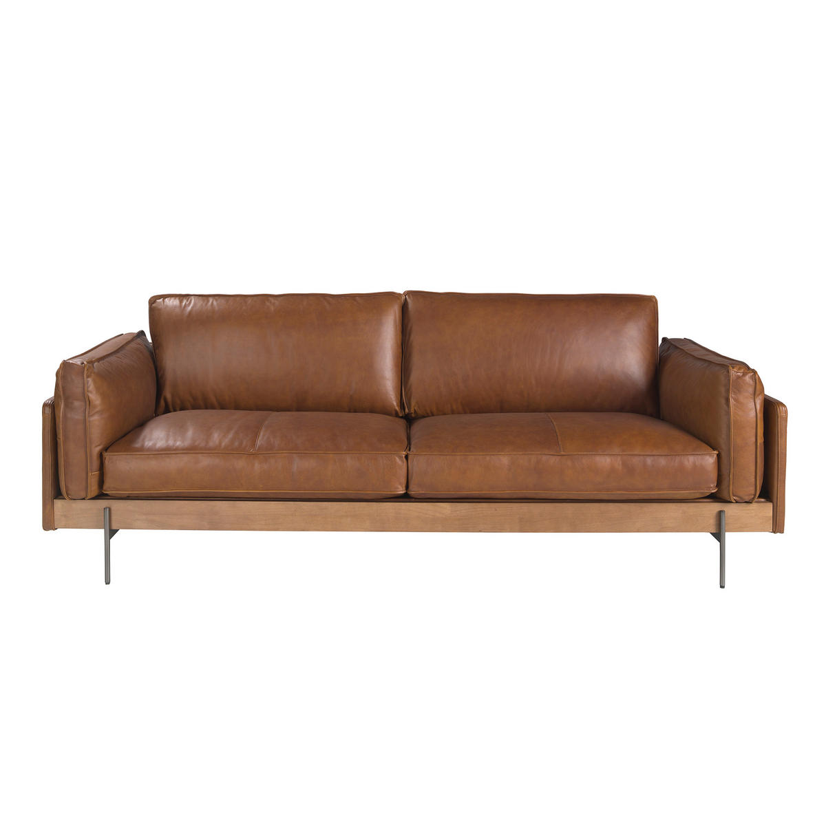 SOFA Klassisch tabakbraun dunkler Stahl Walnuss 225/86/79 - Braun, Leder (225/79/86cm) - ANGEL CERDA