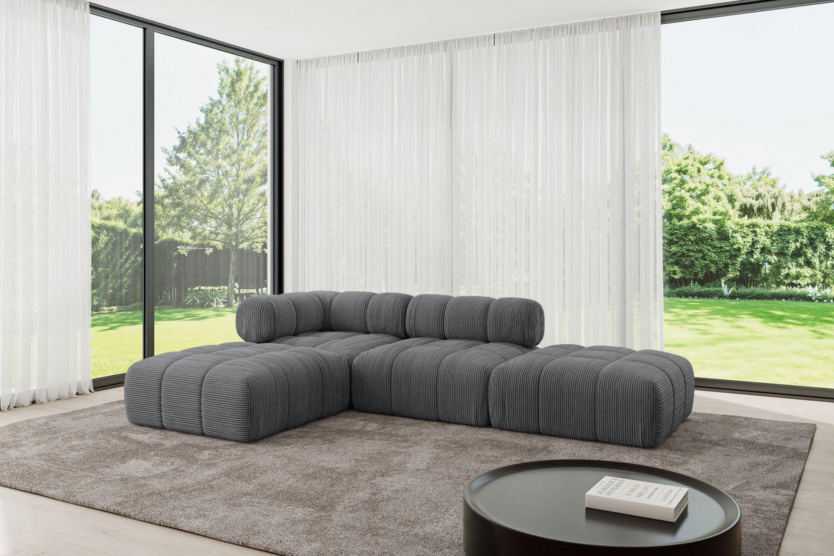 ECKSOFA modulares Sofa Kerru-L1 - 285x190x70 cm Dunkelgrau Cord - Dunkelgrau, Holzwerkstoff/Textil (285/190cm) - ALTDECOR