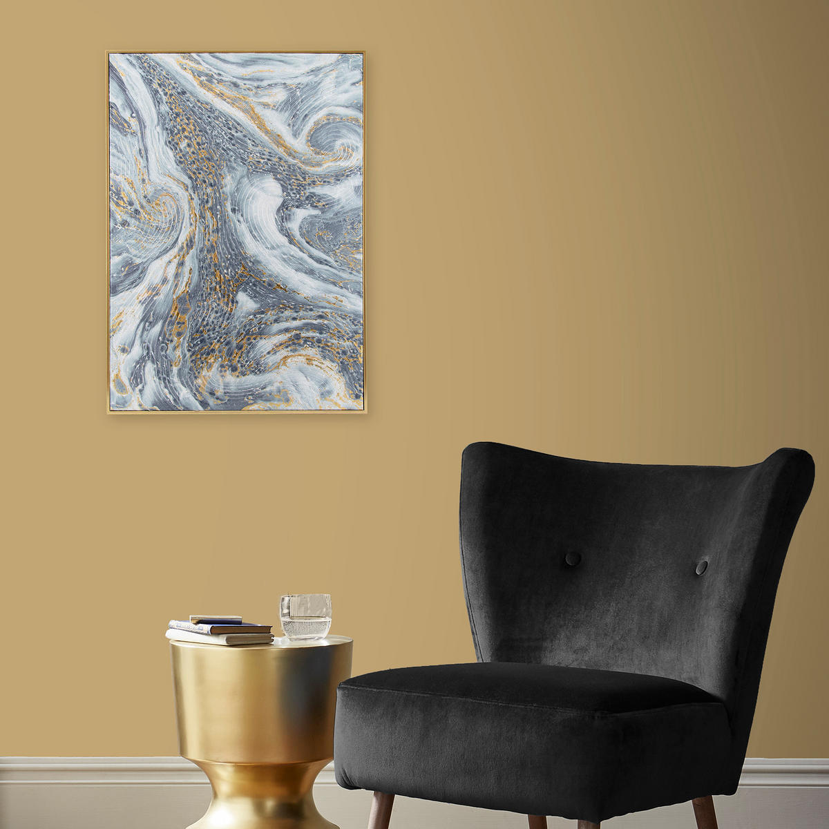 LEINWANDBILD Marmor - 70x50cm - Blau/Gold - Blau/Goldfarben, Holzwerkstoff (50/70cm) - Art for the Home