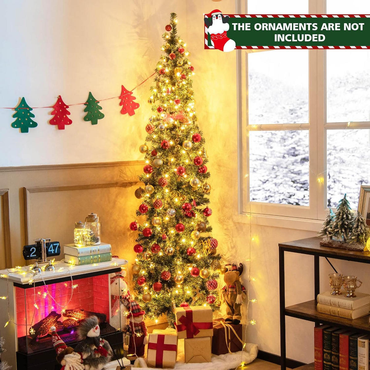 WEIHNACHTSBAUM Halb-Baum 210 cm 150 LED warmweiß Grün - Grün, Kunststoff (210cm) - COSTWAY