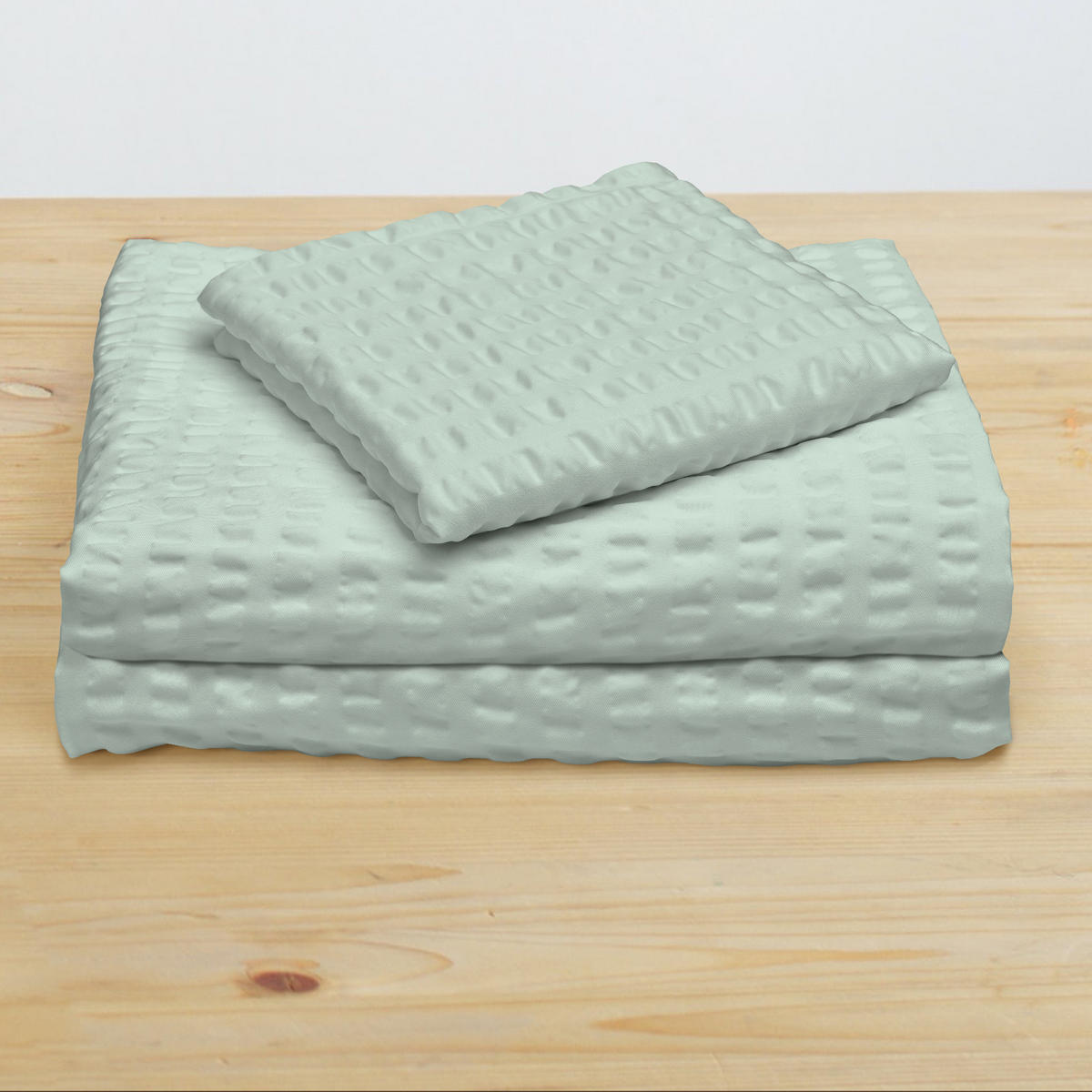 BETTWÄSCHE Meline 135/200 cm + Kissenbezug 40/80 cm Salbei Seersucker - Salbeigrün, Textil (135/80cm) - Beautissu 