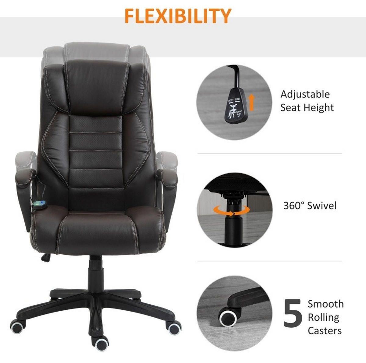 GAMINGSTUHL 64/112-120/74 cm Braun aus Bonded Leather mit 6-Punkte-Massagefunktion - Braun, Kunststoff (64/120/74cm) - OKMYHOME