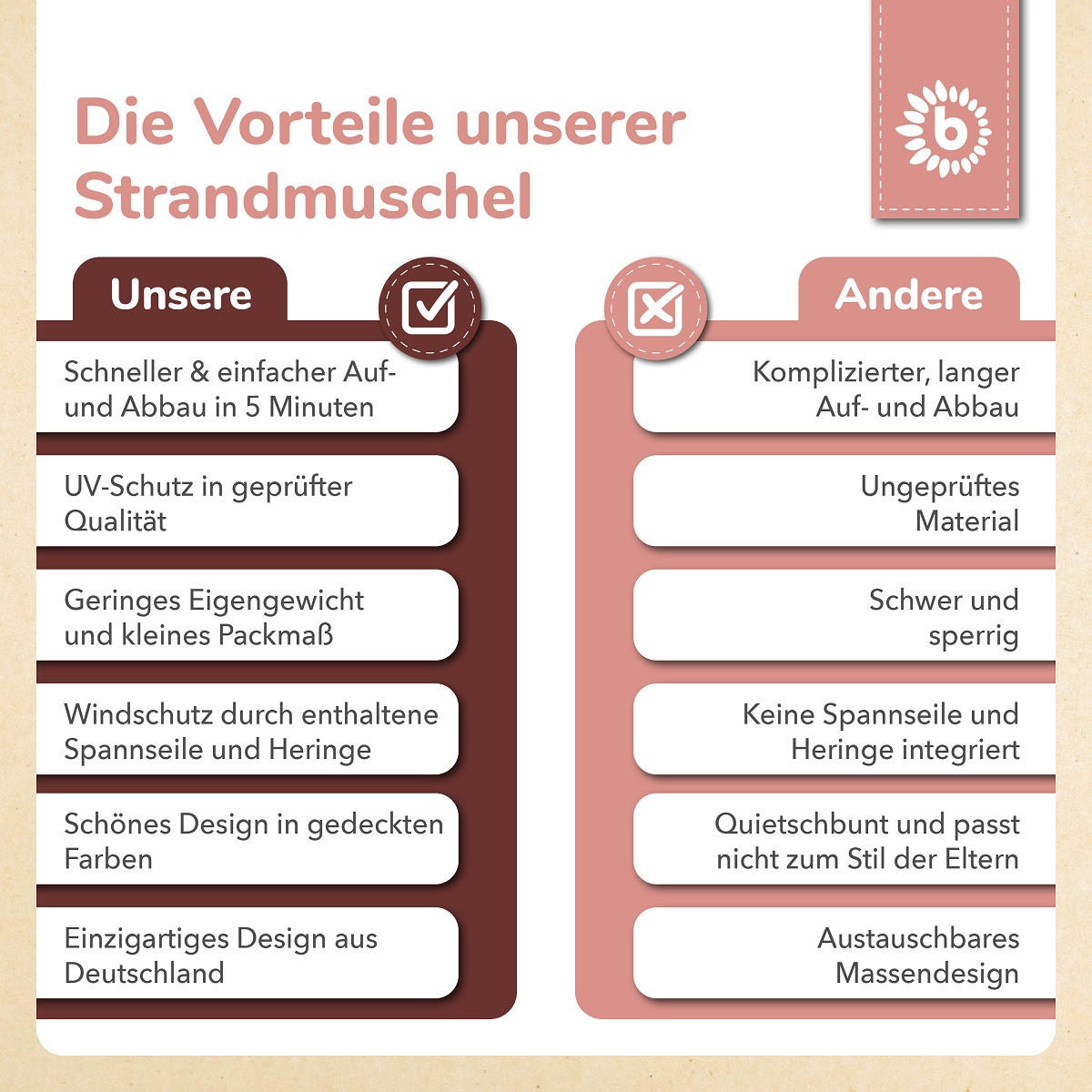 STRANDMUSCHEL Pop-up, UV-Schutz 40+ - Rosa, Textil (105/146cm) - Bieco Spielwaren