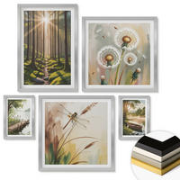 WANDBILDER 5er Set - 50x50 cm & 20x30 cm & 40x60 cm Silberner Rahmen - See, Wald, Boot, Morgennebel - Silberfarben, Kunststoff (40/60cm) - ArtPrintCave