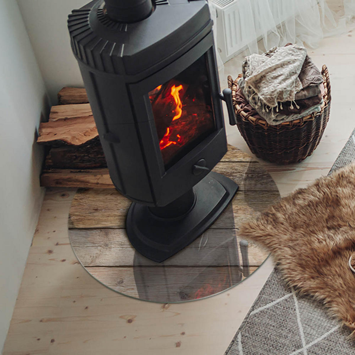 GLASPLATTE für Kamin Ø 60 cm - Beige, Glas (60/60/0.4cm) - TULUP