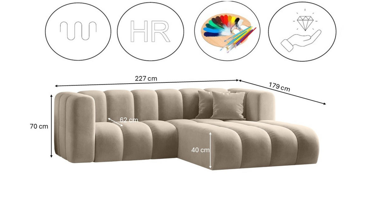 ECKSOFA L-from, Sofa Grand modular stoff Salvador Beige Rechts - Beige, Holz (227/179cm) - Kaiser Möbel