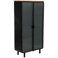 VITRINE aus Metall, Holz und Glas mit 2 Türen, Schwarz, 84x36x152h cm - Schwarz, Holz (84/152/35cm) - Wanderlust