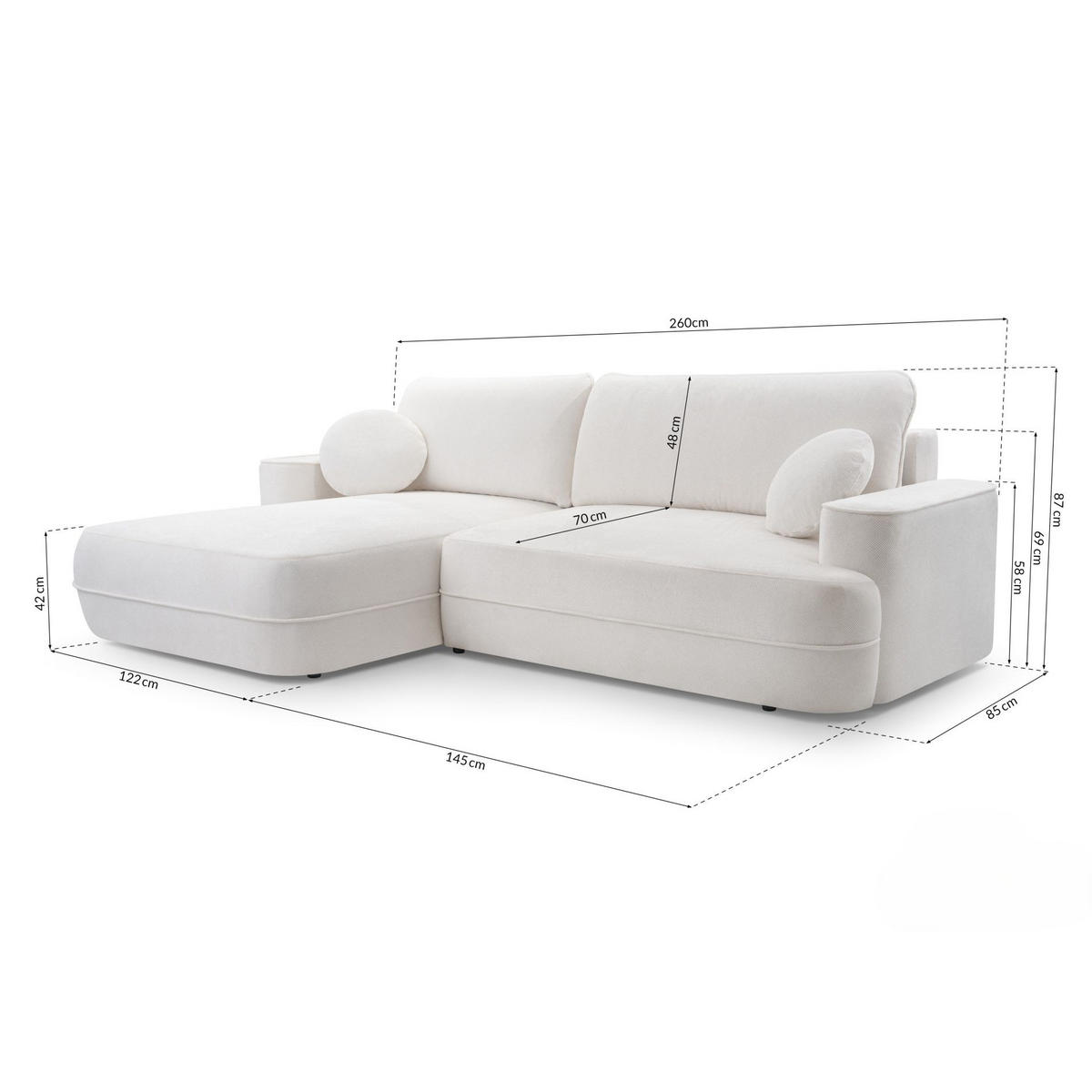 ECKSOFA Fuerro Weiß Strukturstoff - Schwarz/Weiß, Kunststoff/Textil (260/168cm) - Selsey