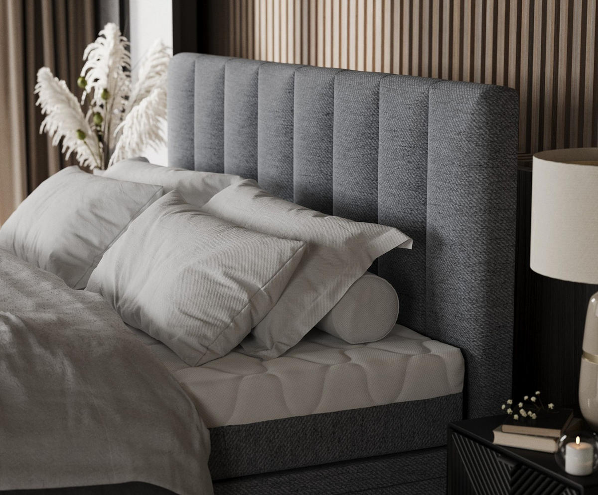 BOXBETT Lume 160/200 cm Grau im Neve Stoff - Schwarz/Grau, Holz/Holzwerkstoff (160/200cm) - AltaBeds