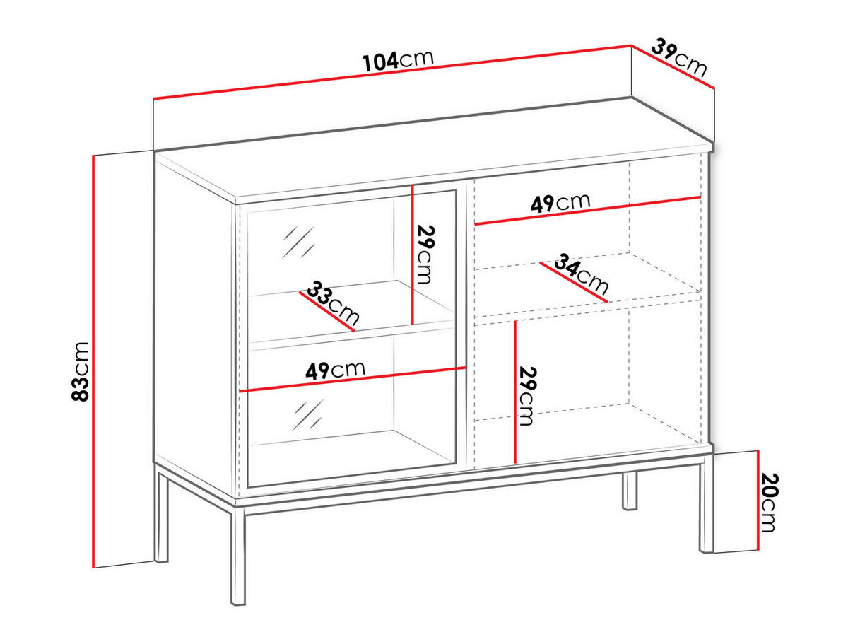 KOMMODE Sento K104 - Eiche Wotan/Schwarz, Holzwerkstoff/Metall (104/83/39cm) - MIRJAN24