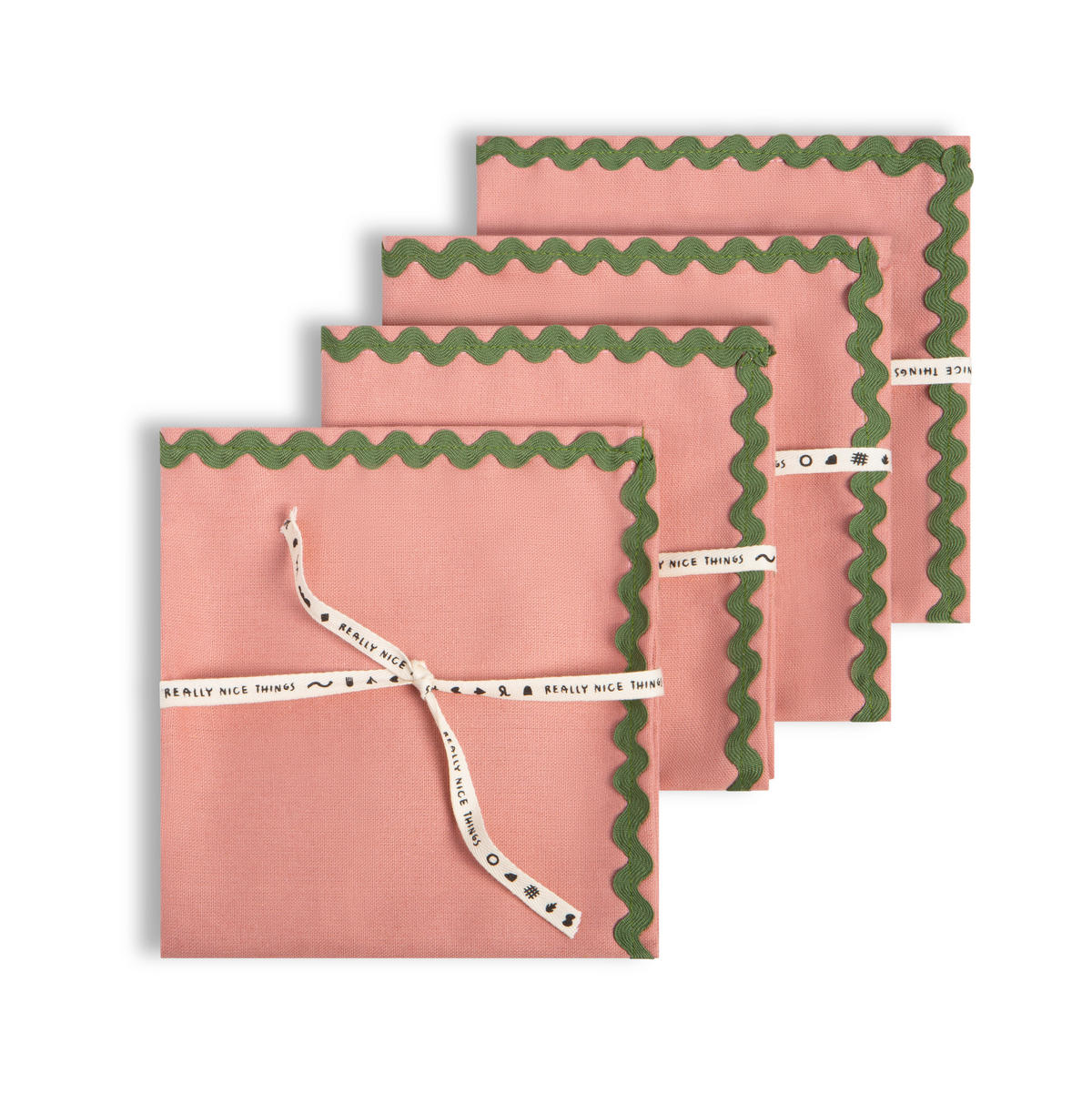 TISCHET 8-teilig, 100% Leinen, rosa und grün SET WAVY - Pink, Textil (40/130cm) - RNT By Really Nice Things