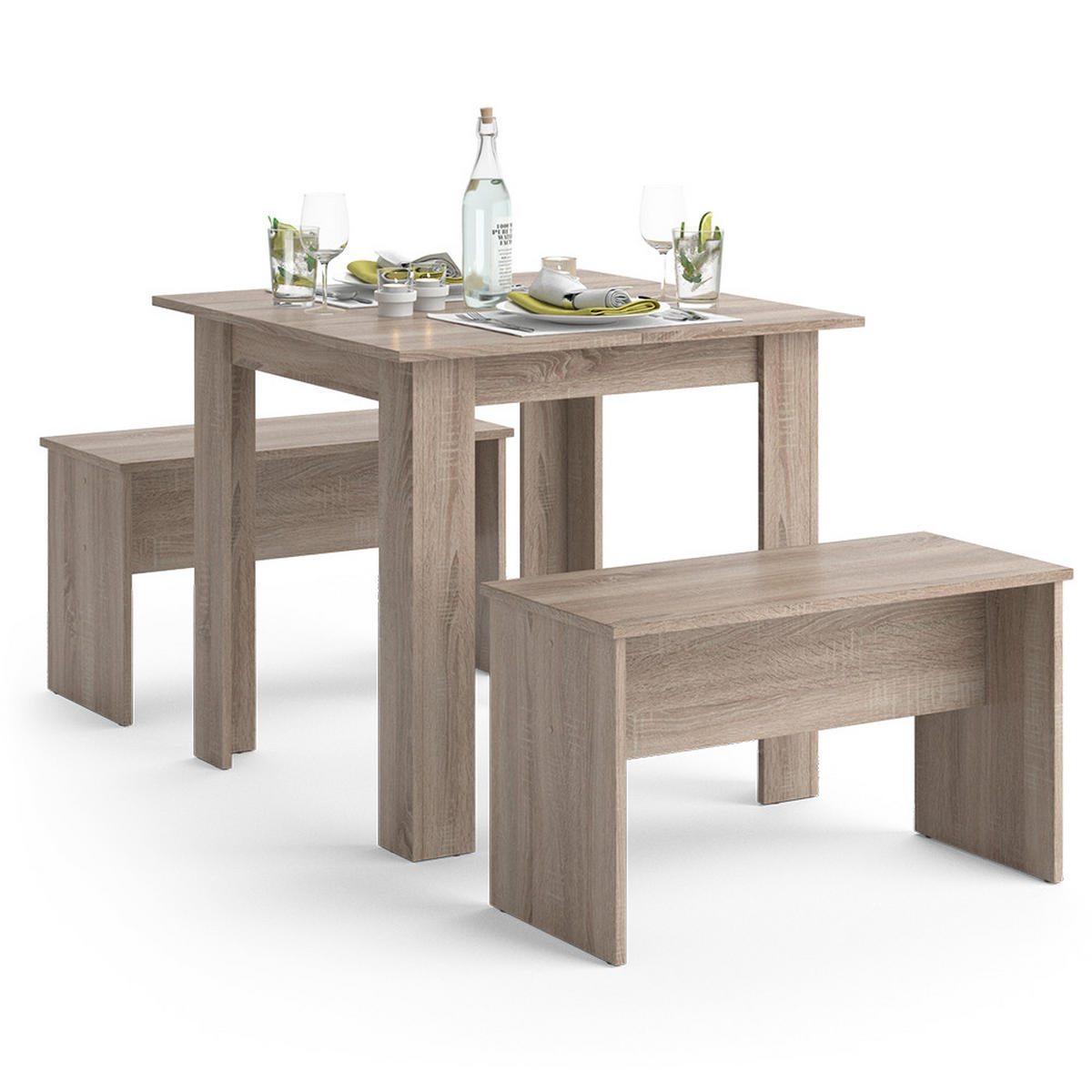 ESSTISCH SET Sentio Sonoma 80 x 80 cm mit 2 Bänken - Sonoma Eiche, Holzwerkstoff (80/73/80cm) - Vicco