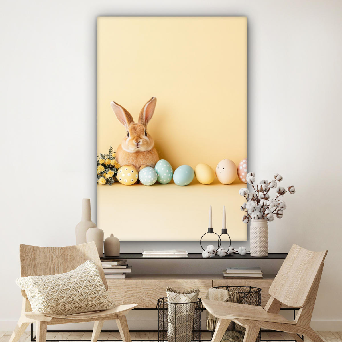 SLIKA NA PLATNU Velikonočna jajca 90x140 cm - svetlo rumena, tekstil (90/140cm) - MuchoWow
