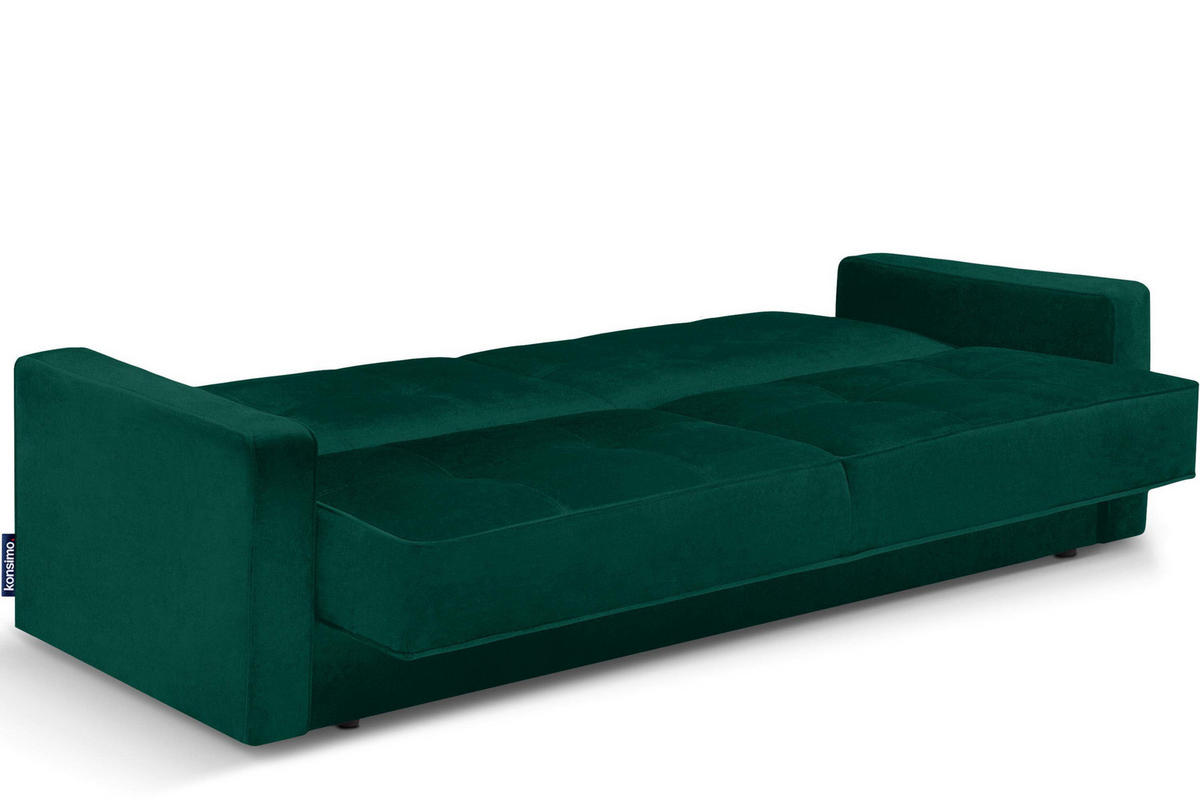 SCHLAFSOFA ORIO 3 Personen, Velours-Stoff, Grün - Grün, Textil (219/90/90cm) - KONSIMO®