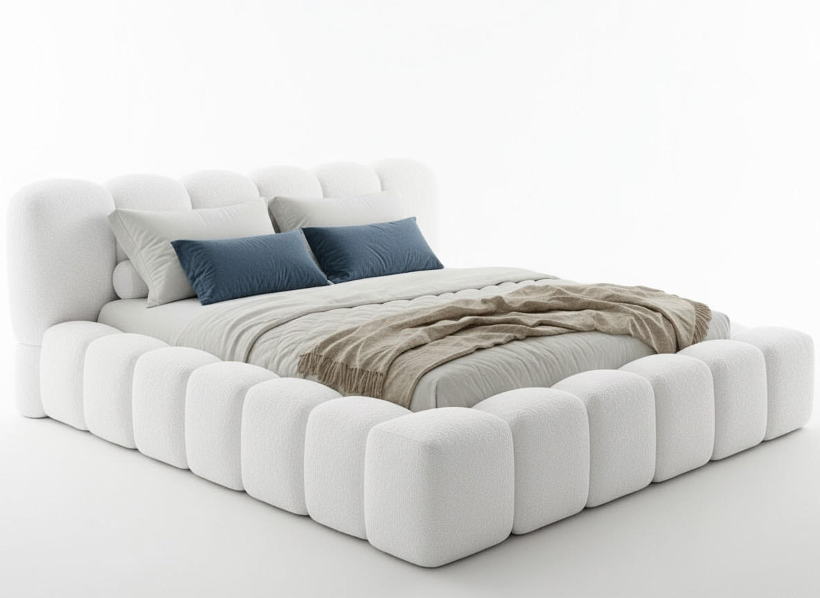 POLSTERBETT Milia 2 Off-White 180/200 cm Boucle mit Bettkasten - Weiß, Textil/Metall (180/200cm) - wonello