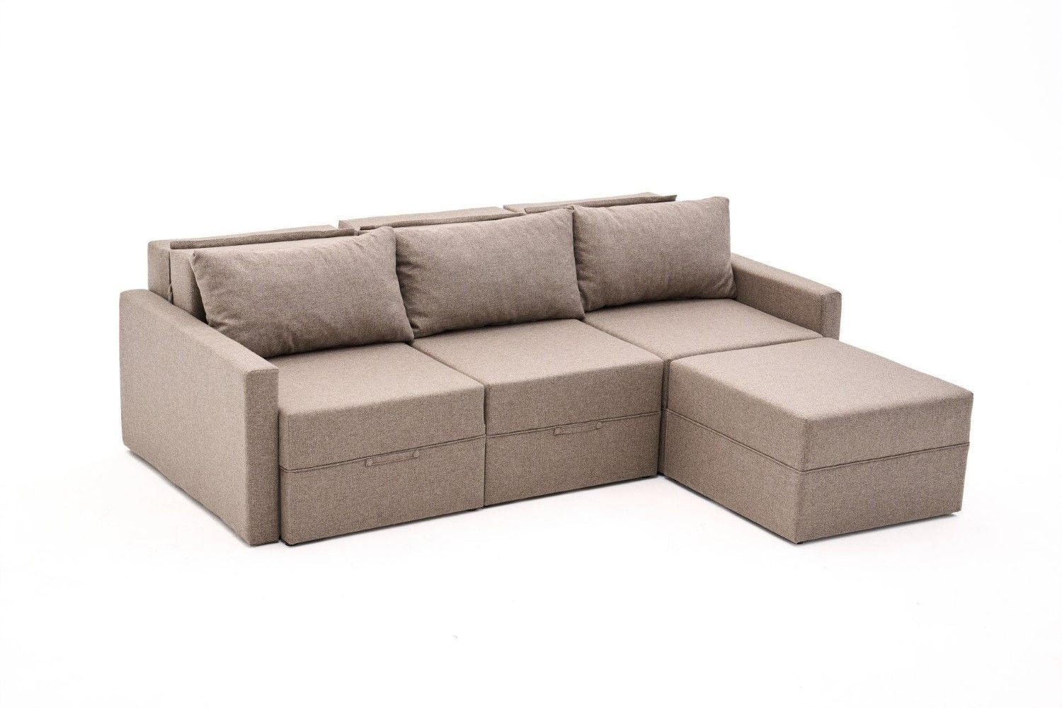 ECKSCHLAFSOFA mit Hocker - Taupe/Schwarz, Holz/Kunststoff (230/180cm) - myHomelando