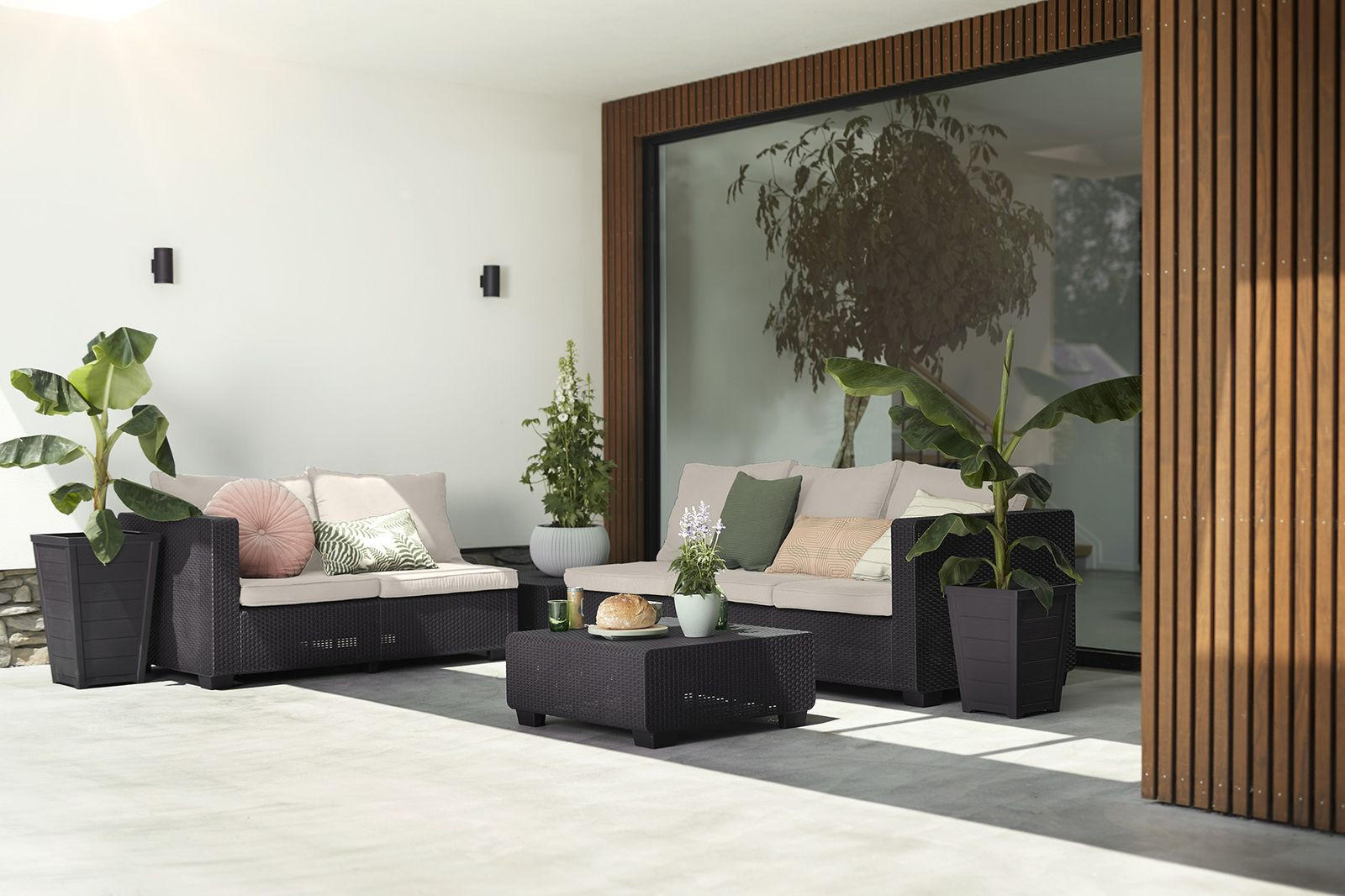 GARTENSOFA Salta 2-Sitzer in Anthrazit mit Kissen, Rattanoptik, Wetterfest - Anthrazit, Textil (800/84/1200cm) - Allibert