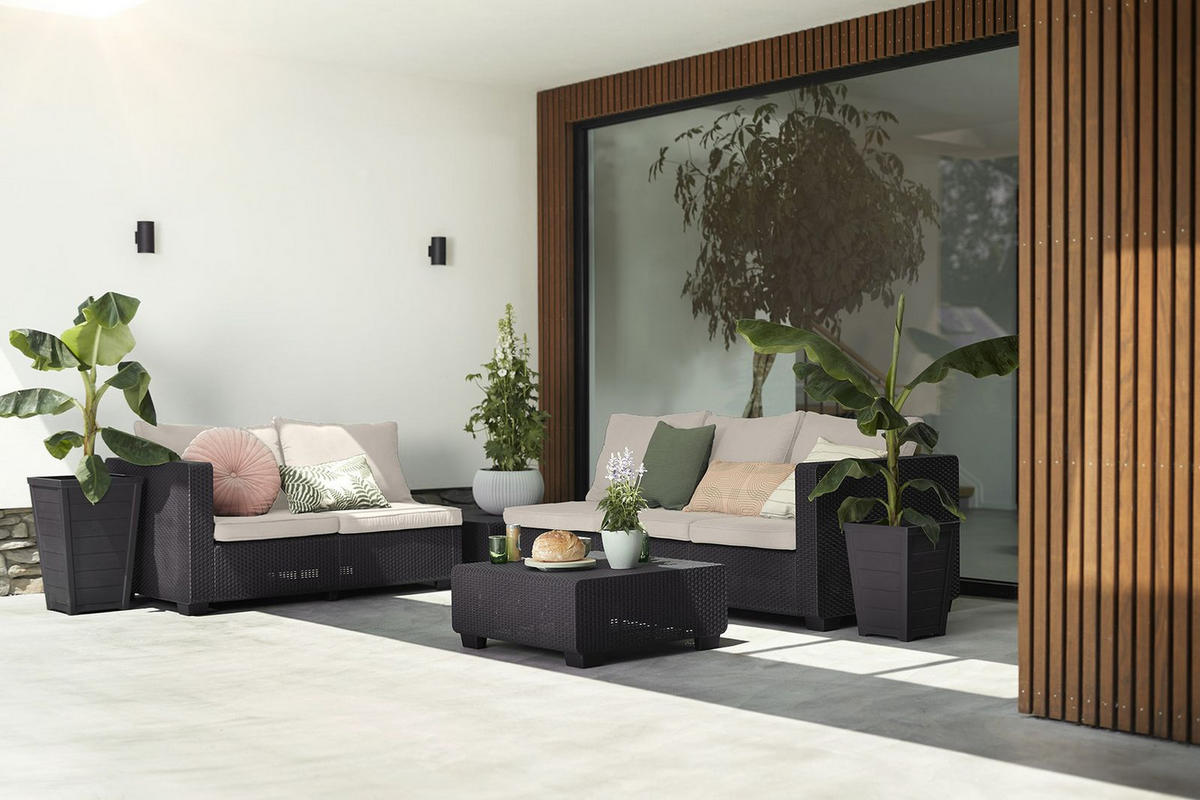 GARTENSOFA Salta 3-Sitzer in Anthrazit mit Kissen - Anthrazit, Textil (84/65.5/200cm) - Allibert