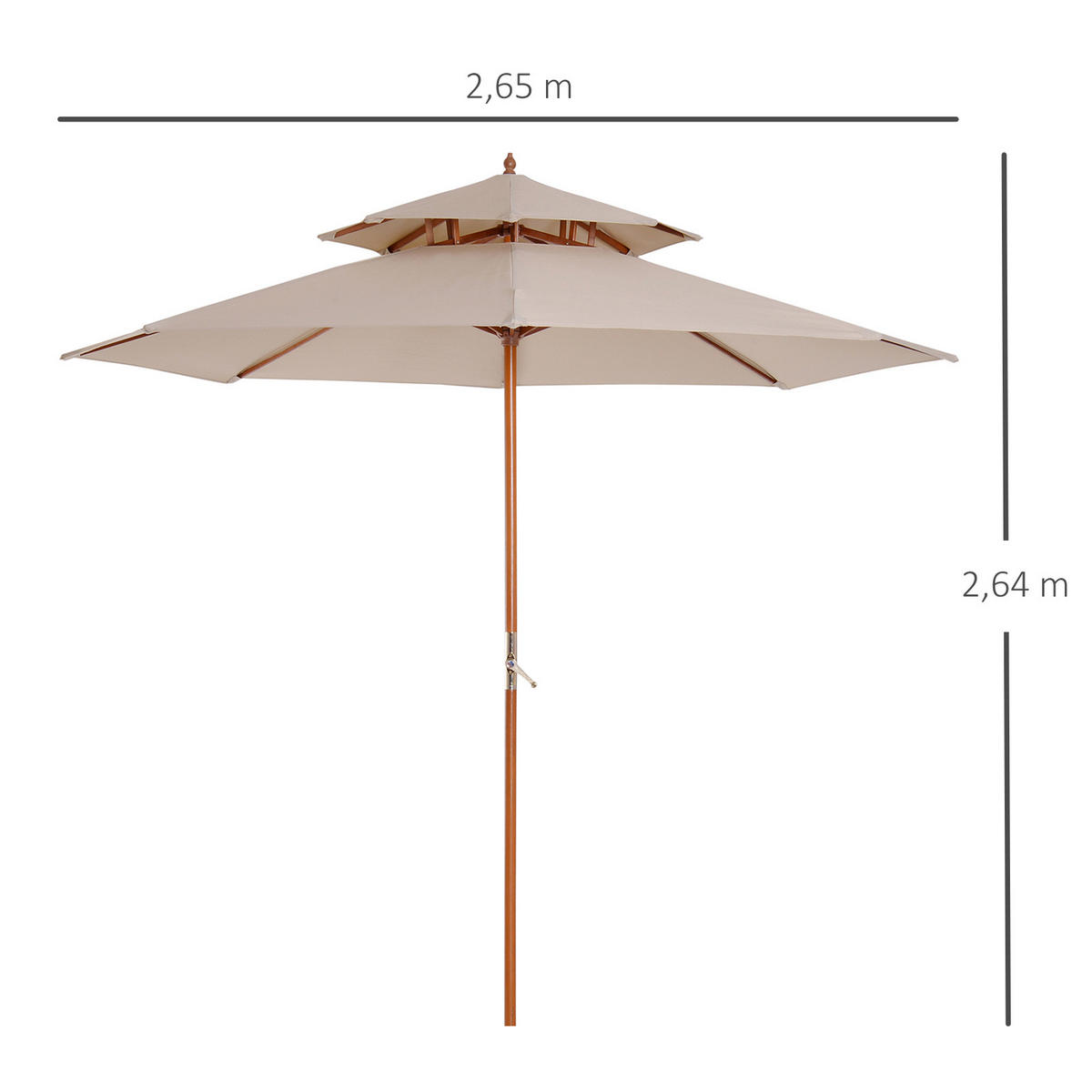 SONNENSCHIRM DE-11448 2-fach Dach, Holz, 2,7 m Beige - Beige, Holzwerkstoff (265/265cm) - ComfortXL