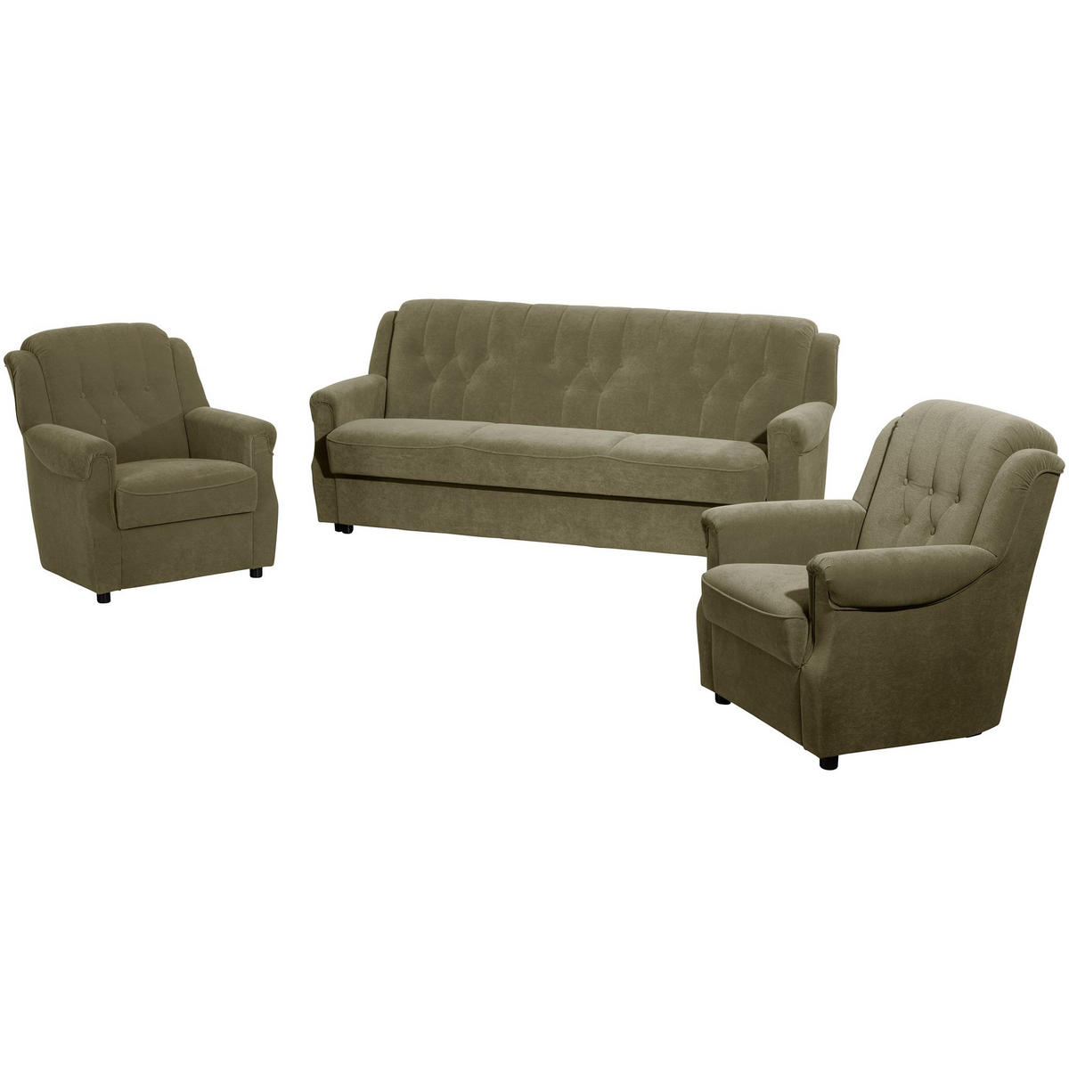 SOFA 3-Sitzer mit Bettfunktion Kaylyn Flockstoff grün - Grün, Kunststoff (207/89/83cm) - 58aufmkessel