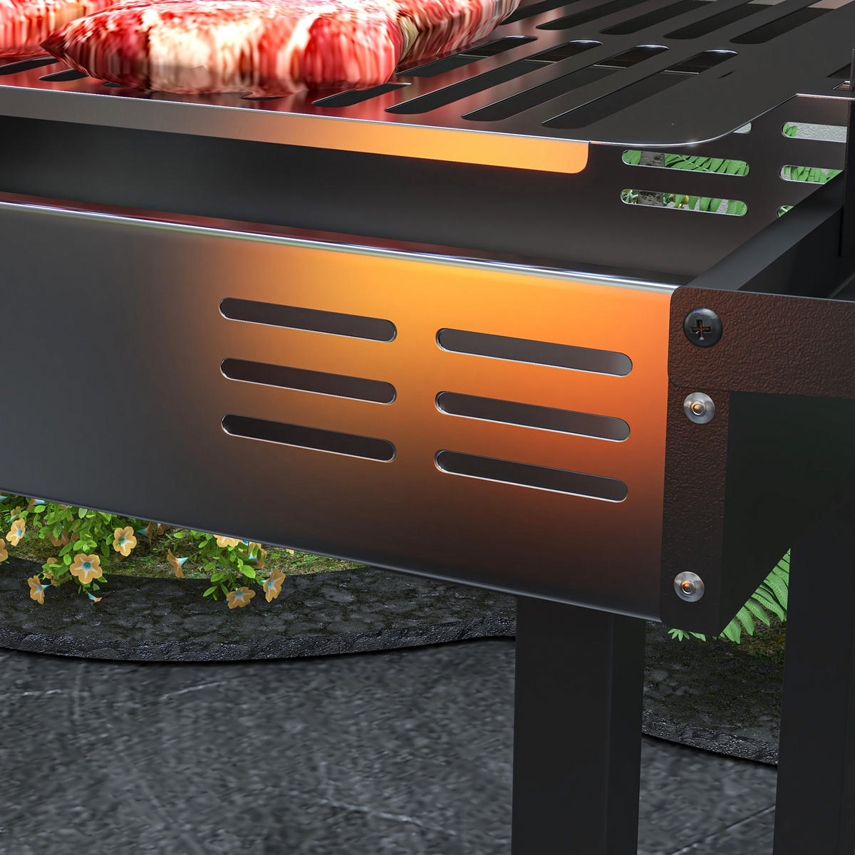HOLZKOHLEGRILL - Schwarz, Metall (32/90/118cm) - Outsunny