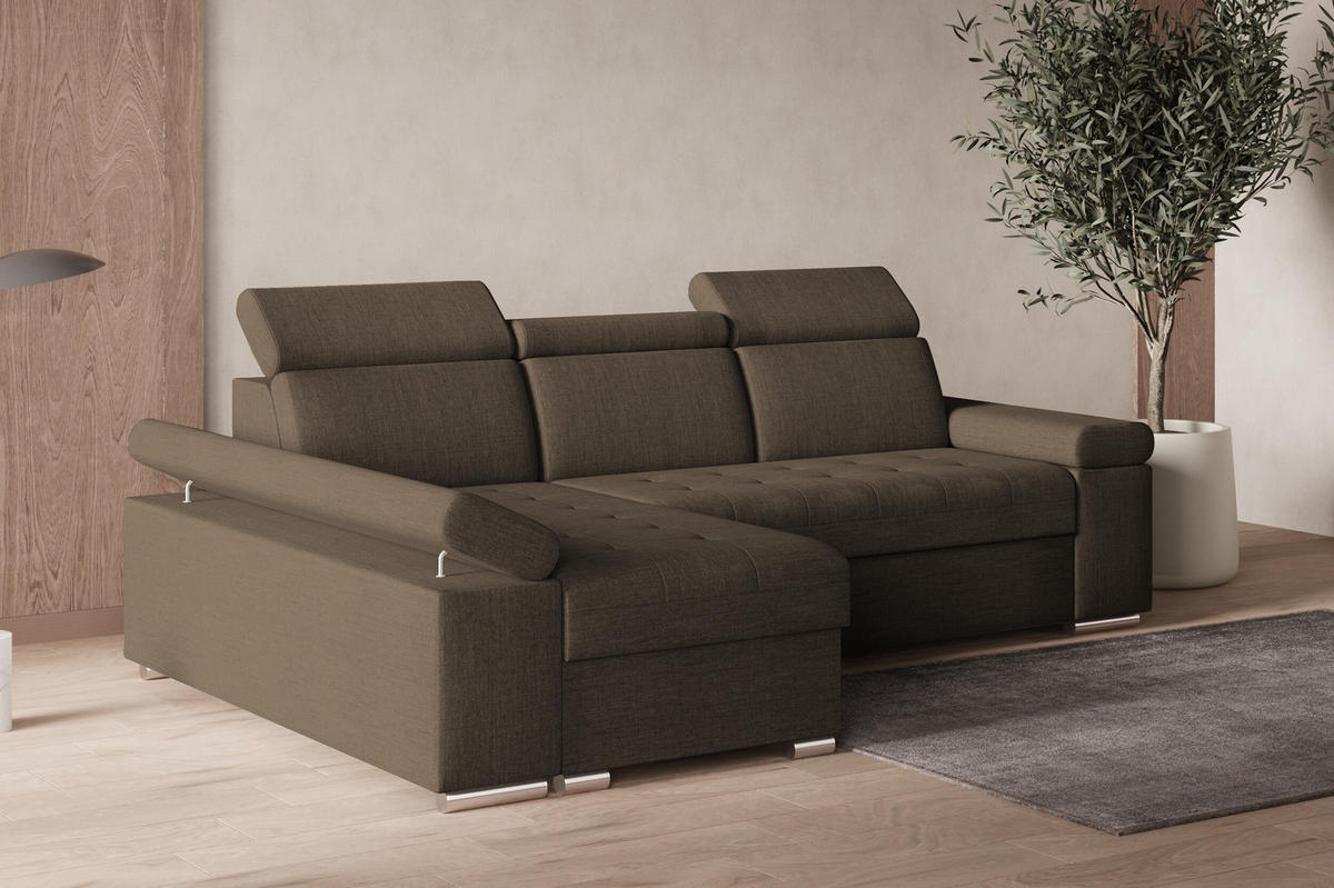 ECKSOFA mit Schlaffunktion Luka L Twist 06 - Braun - Links - Silberfarben/Braun, Holzwerkstoff (260/168cm) - Möblo
