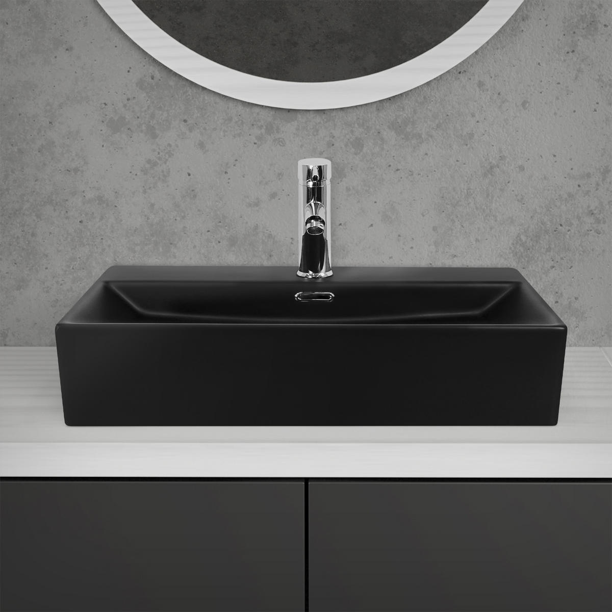 WASCHBECKEN - Schwarz, Keramik (36.5/13/60.5cm) - ML-DESIGN