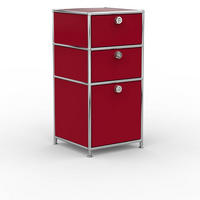 BÜRO-STANDCONTAINER, Metall, 40cm, 2 Schubladen + 1 hohe Schublade, Rubinrot - Chromfarben/Silberfarben, Metall (40/82.4/39.7cm) - Versee