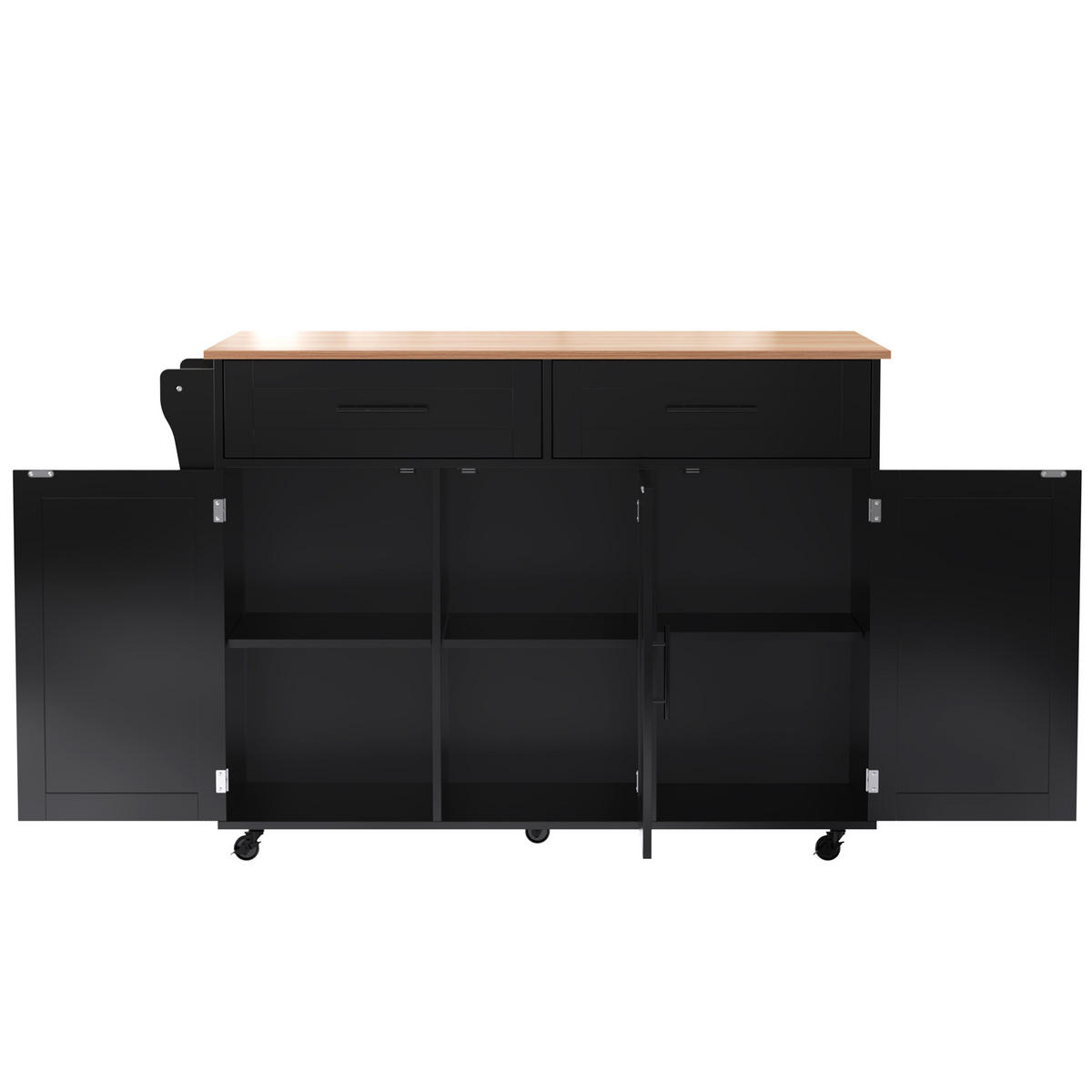 KÜCHENINSEL 129/46/91.5 cm Schwarz mit Klapptischplatte, 5 Rädern und 2 Schubladen - Schwarz, Holz/Holzwerkstoff (46/91.5/129cm) - Oxeza