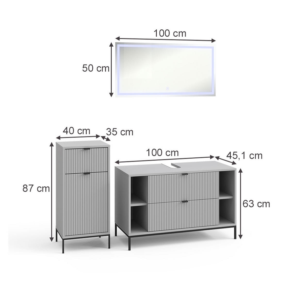 BADMÖBEL-SET Eliza Grau 3 Teile - Grau, Holzwerkstoff (100/63/45.1cm) - Vicco