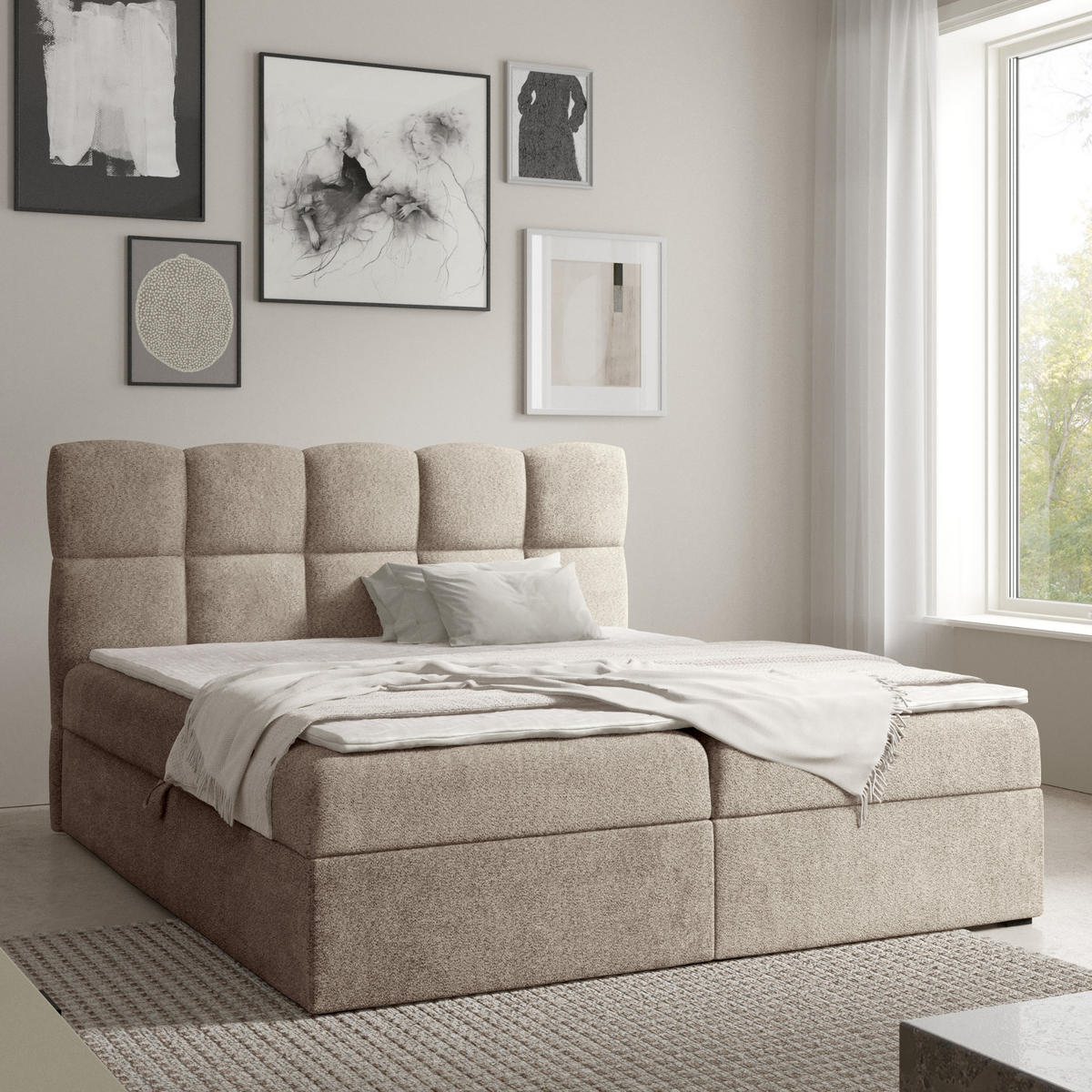 BOXBETT mit zwei Stauräume 200x200 cm in Beige - Beige, Textil (200/200cm) - Home Collective