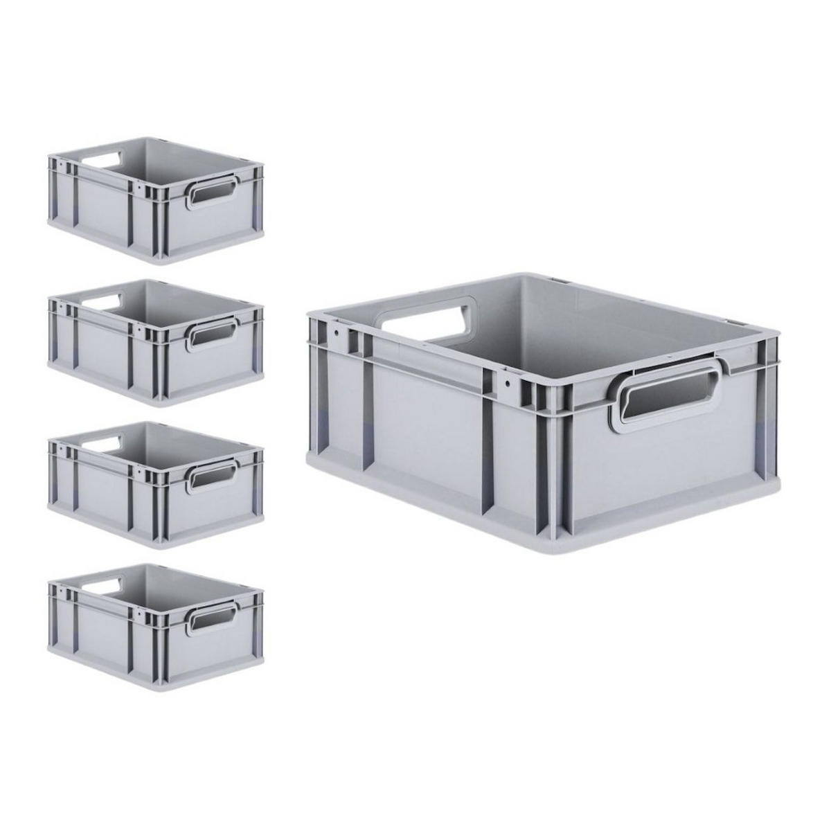 EUROBOX 5x Nextgen Economy Mit Scharnierdeckel Grau/GrünGriffe Offen 16 Liter - Grün, Kunststoff (30/17/40cm) - PROREGAL