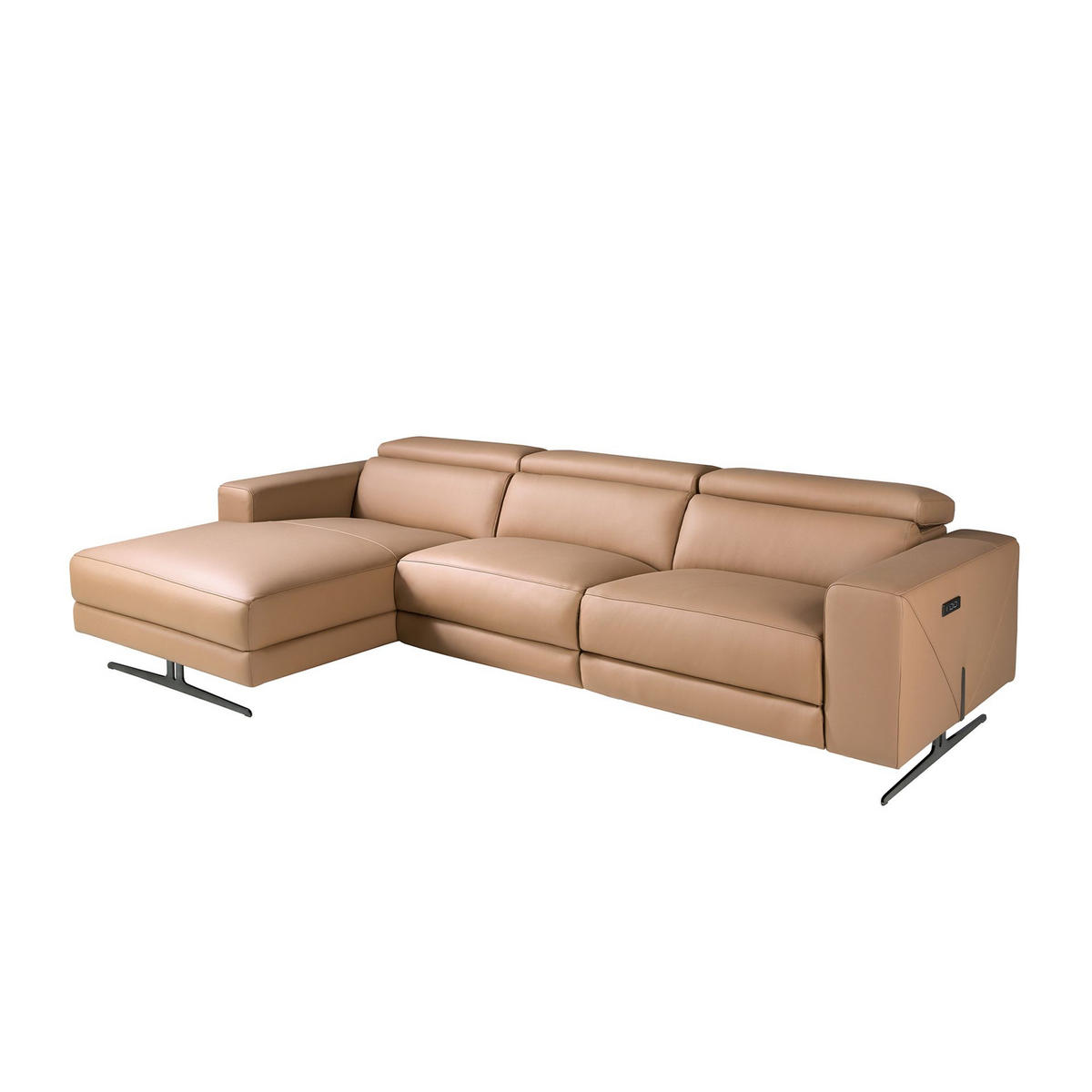 ECKSOFA mit Chaiselongue links aus braunem Leder 305/170/100 cm - Edelstahlfarben/Braun, Leder/Metall (305/170cm) - ANGEL CERDA