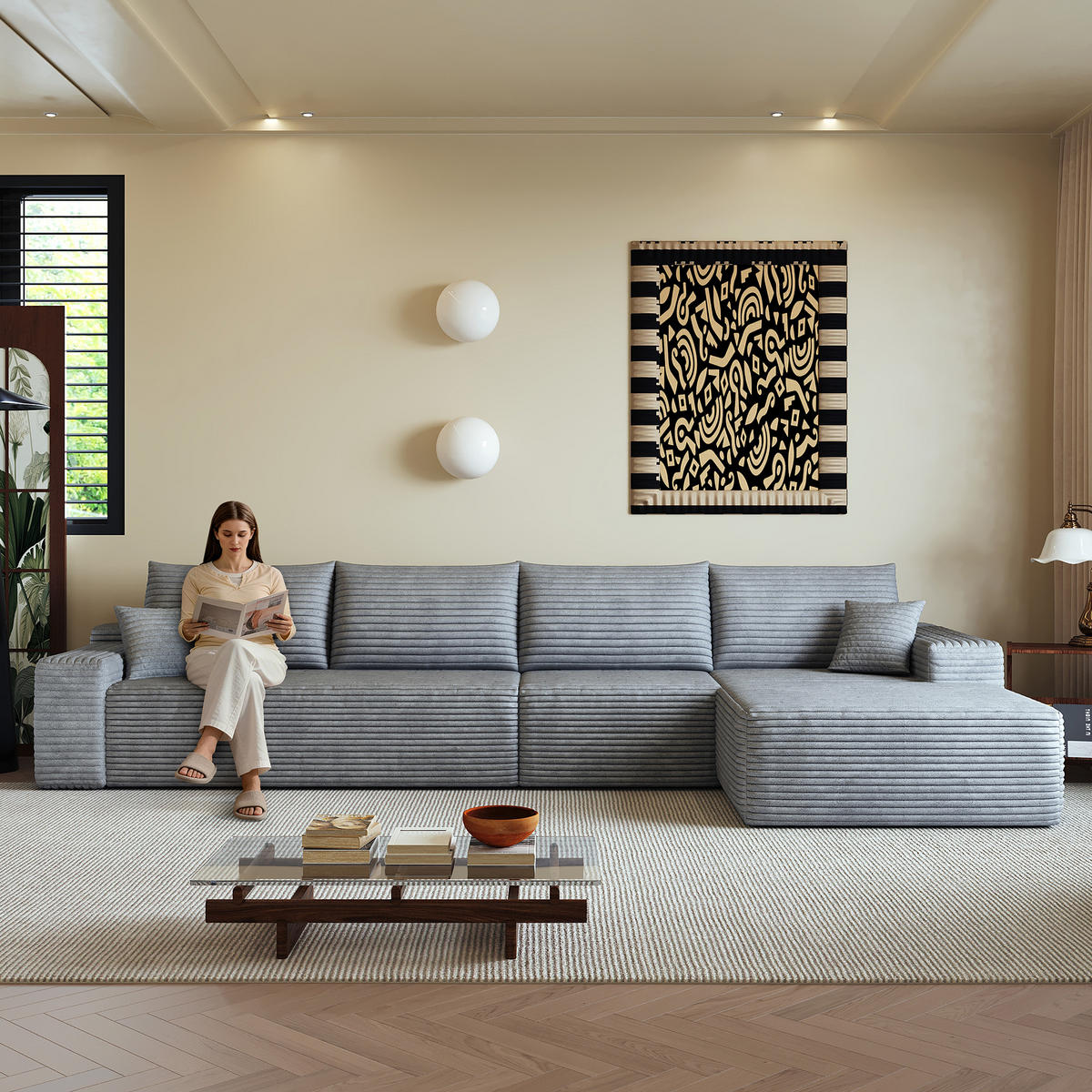 ECKSOFA 340/175/83 cm Grau mit L-förmiger Chaiselongue, Rechte Seite - Grau, Textil (340/175cm) - Oxeza