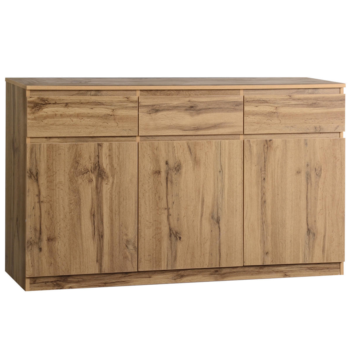 KOMODA 135/40/81 cm u boji drveta od iverala s 3 vrata 3 ladice i podesivim policama - prirodne boje, drvni materijal (135/81/40cm) - OKWISH