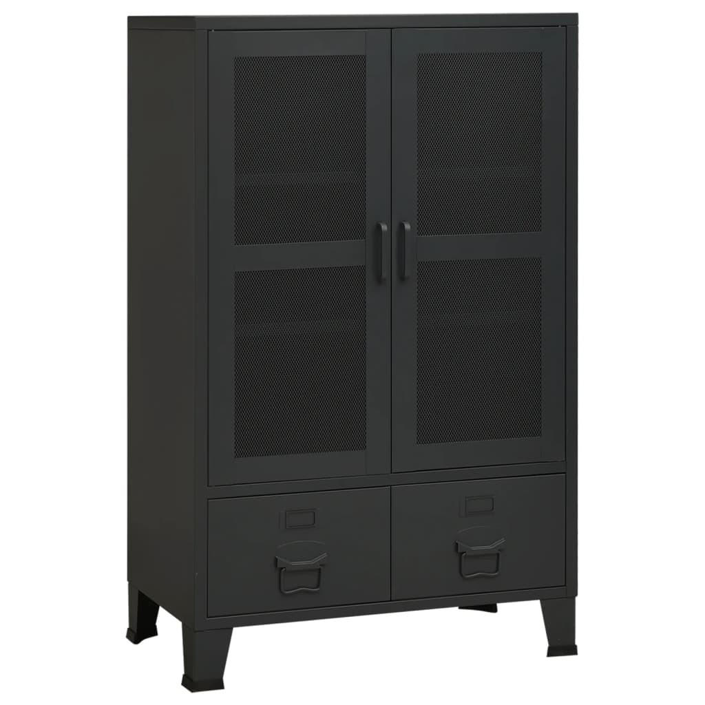 HIGHBOARD mit 2 Schubladen und 2 Maschengitter-Türen, 70/40/115 cm, aus Metall, Schwarz, im Industriestil - Schwarz, Metall (70/115/40cm) - vidaXL