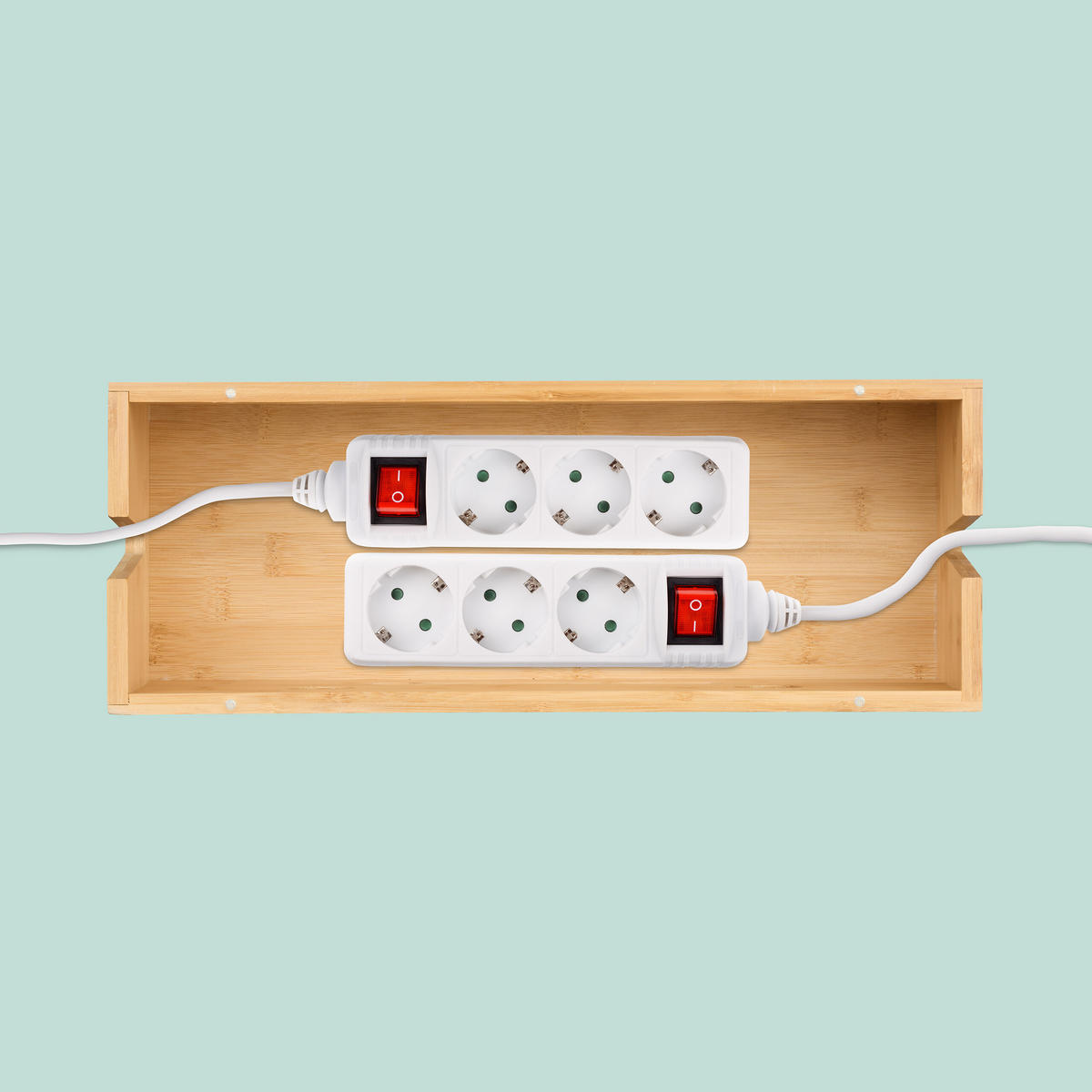 KABELBOX Natur Bambus 15,5x42x16 cm - Hellbraun, Holz (16/42/15.5cm) - Relaxdays