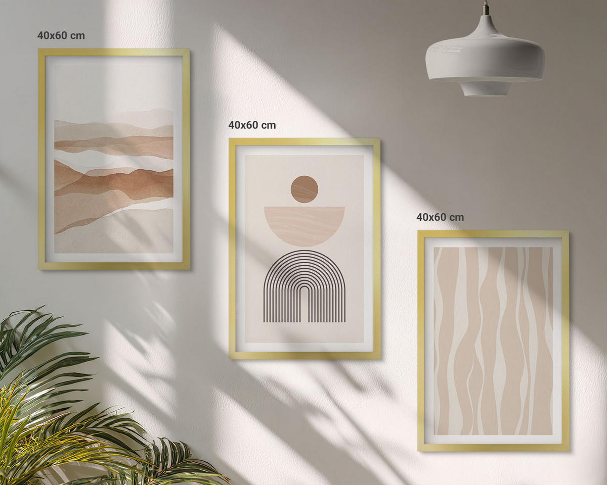 WANDBILDER 3er Set - 40x60 cm Goldrahmen - Abstrakte Landschafts- und Naturgeometrie - Goldfarben, Kunststoff (40/60cm) - ArtPrintCave
