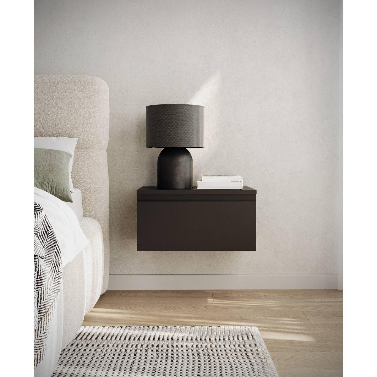 WANDNACHTTISCH Bemmi Schwarz 49 cm - Schwarz, Holzwerkstoff (48.4/25.4/31.8cm) - Selsey
