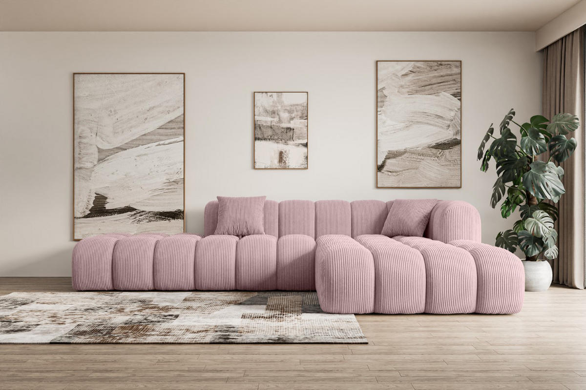 ECKSOFA Ottomane Rechts OLEA-L2 - 289x176x71 cm Rosa Cord - Schwarz/Rosa, Holzwerkstoff/Kunststoff (289/176cm) - ALTDECOR